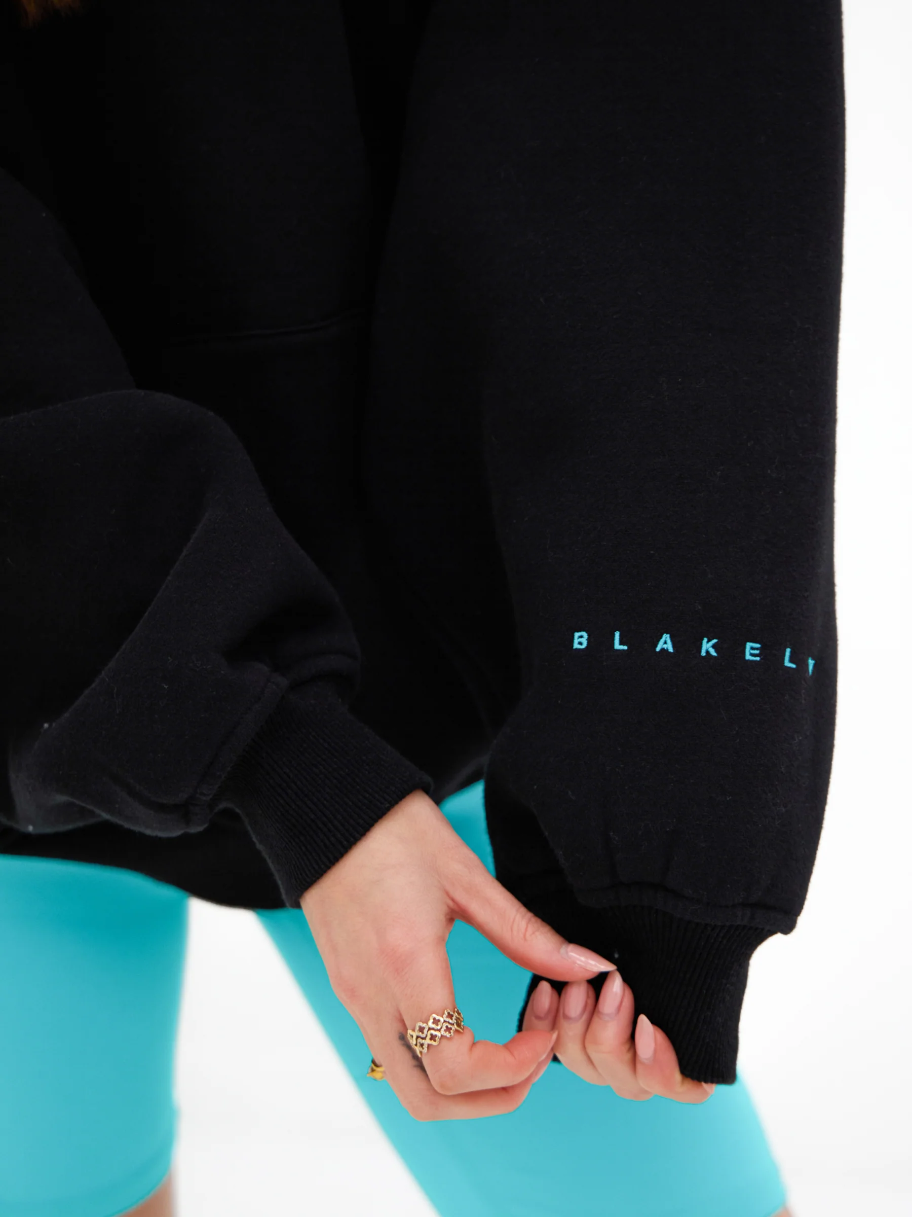 Isabel Oversized Hoodie - Black & Aqua - Image 6