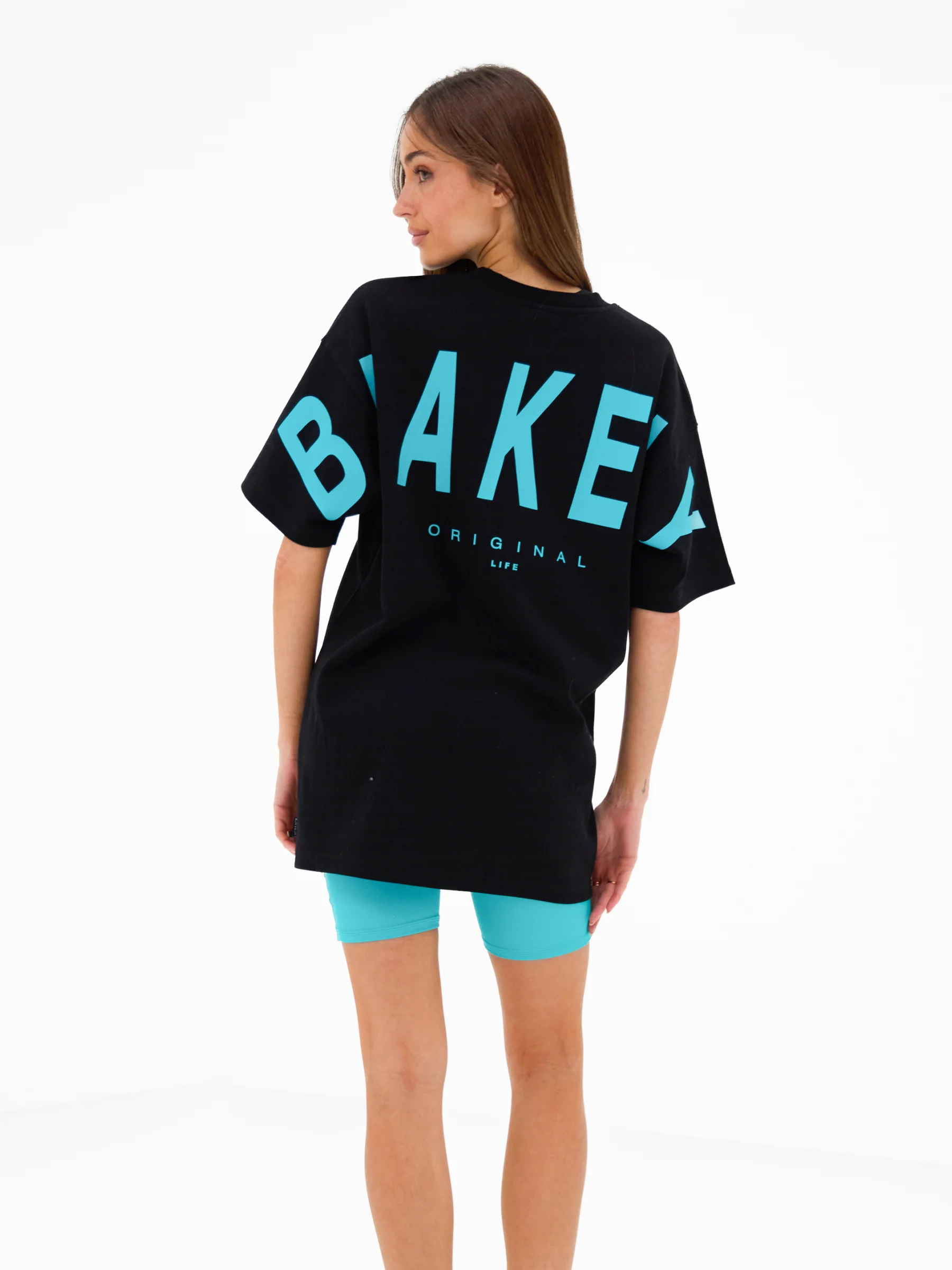 Isabel Oversized T-Shirt - Black & Aqua - Image 6