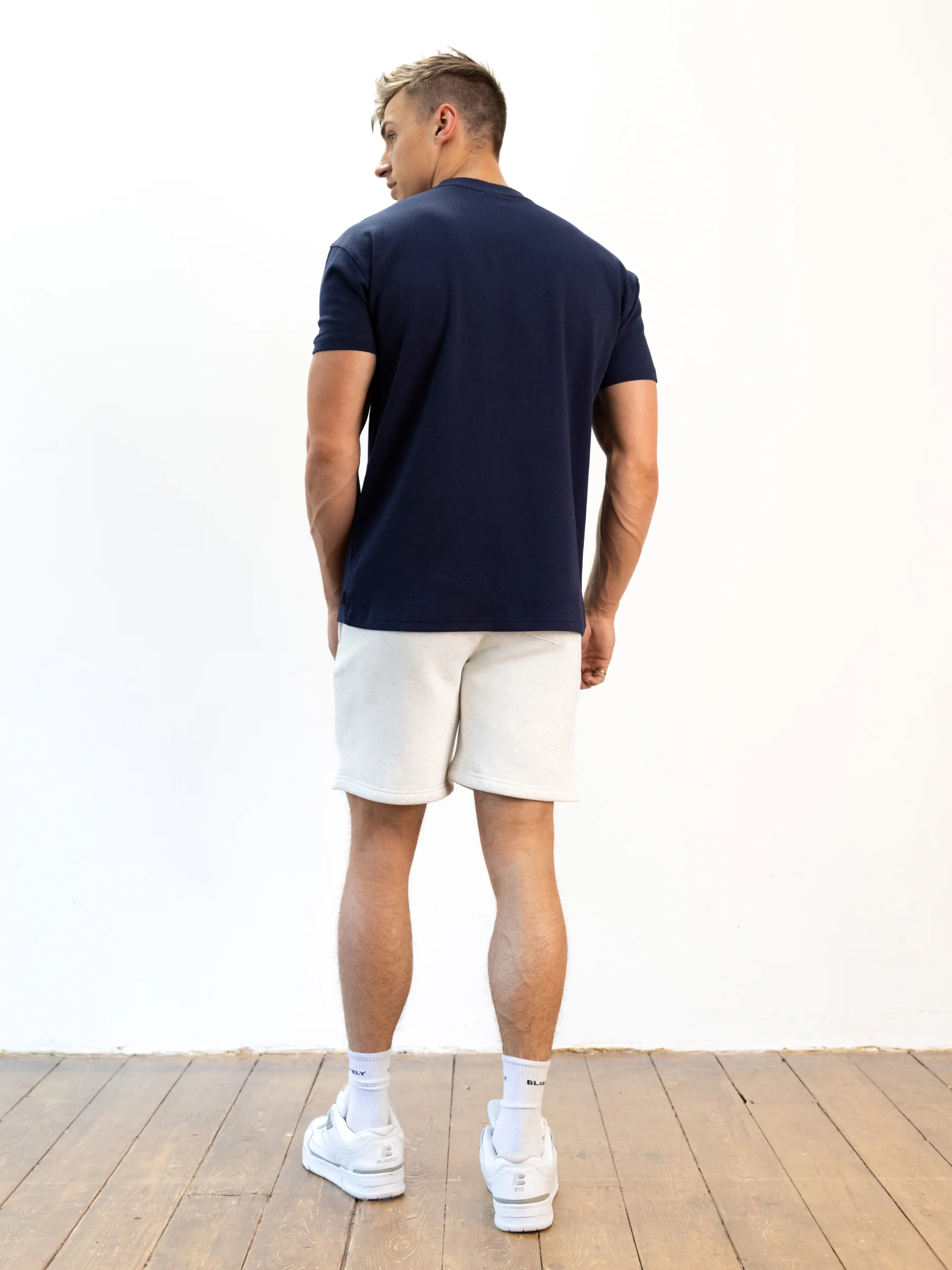 Italic Linear Relaxed Jogger Shorts - Marl White - Image 6