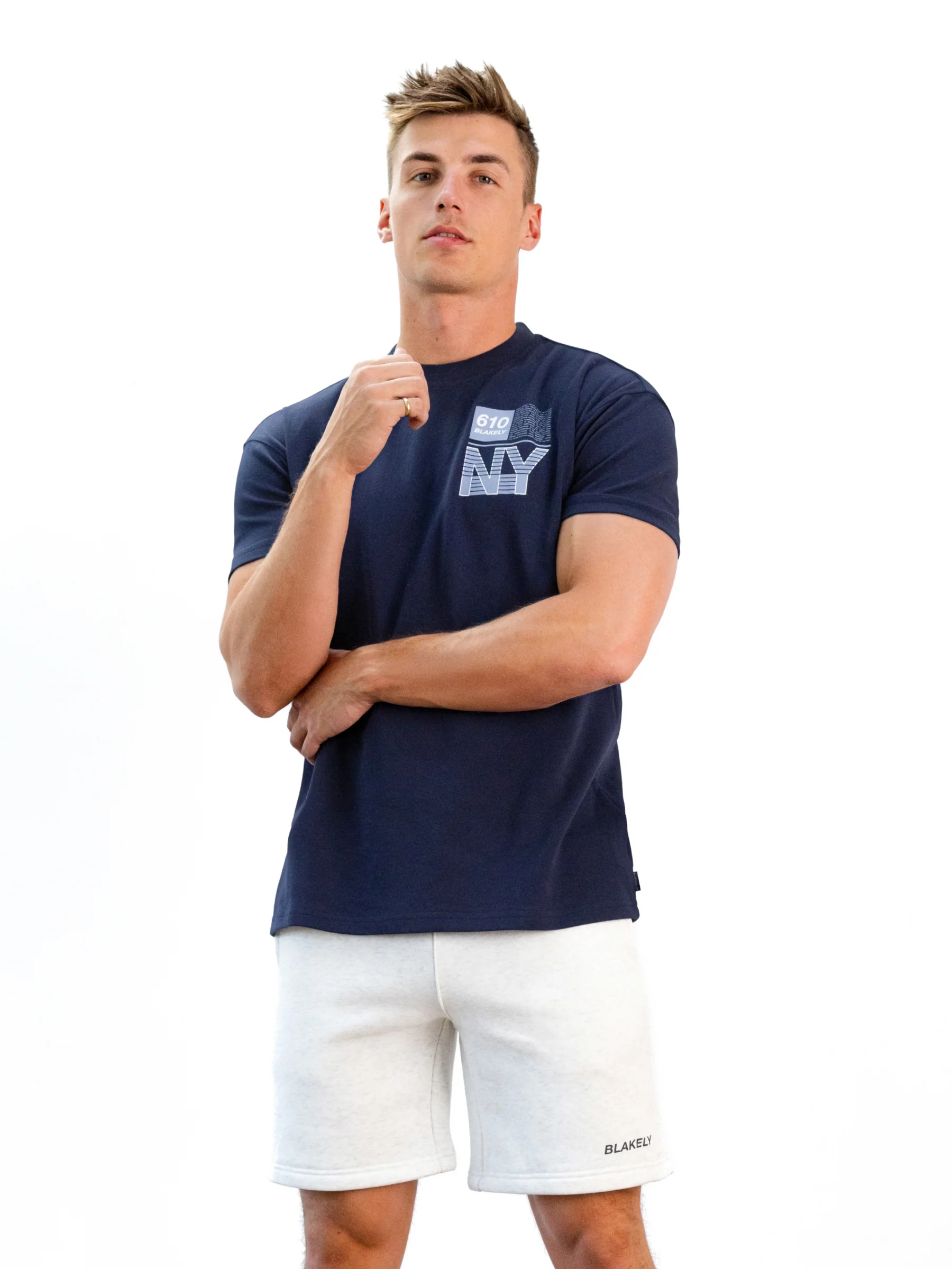 Italic Relaxed Jogger Shorts - Marl White - Image 2