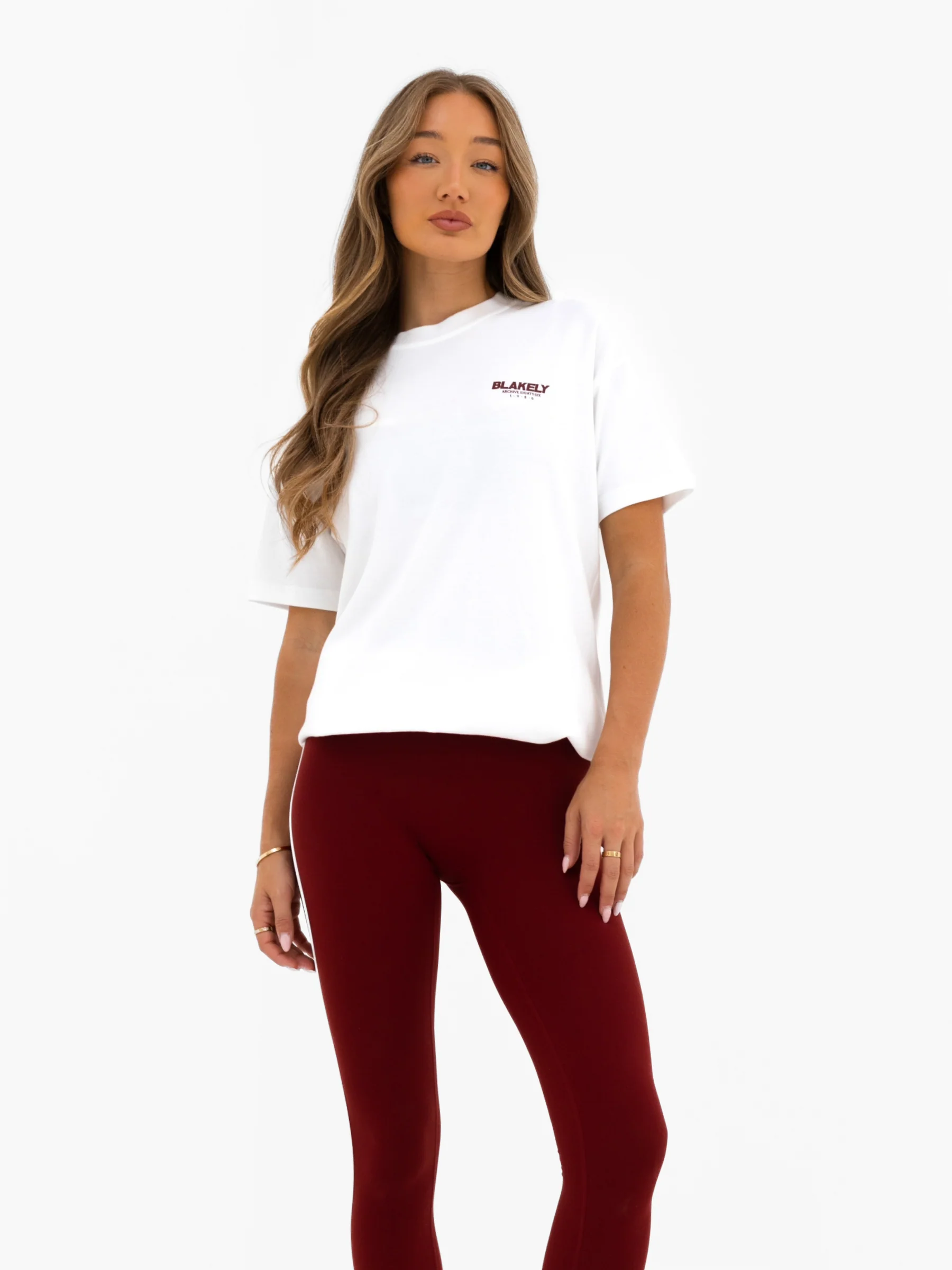 Jodi Oversized T-Shirt - Flat White & Maroon Red - Image 6