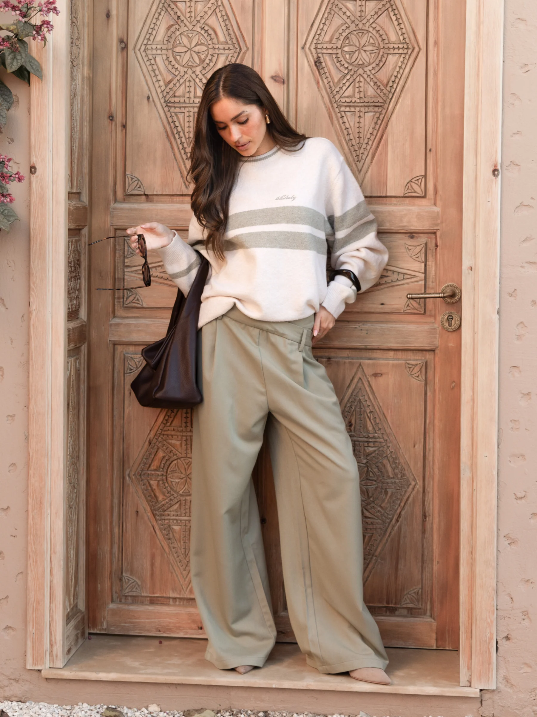 Kady Cross Over Trousers - Warm Olive - Image 4