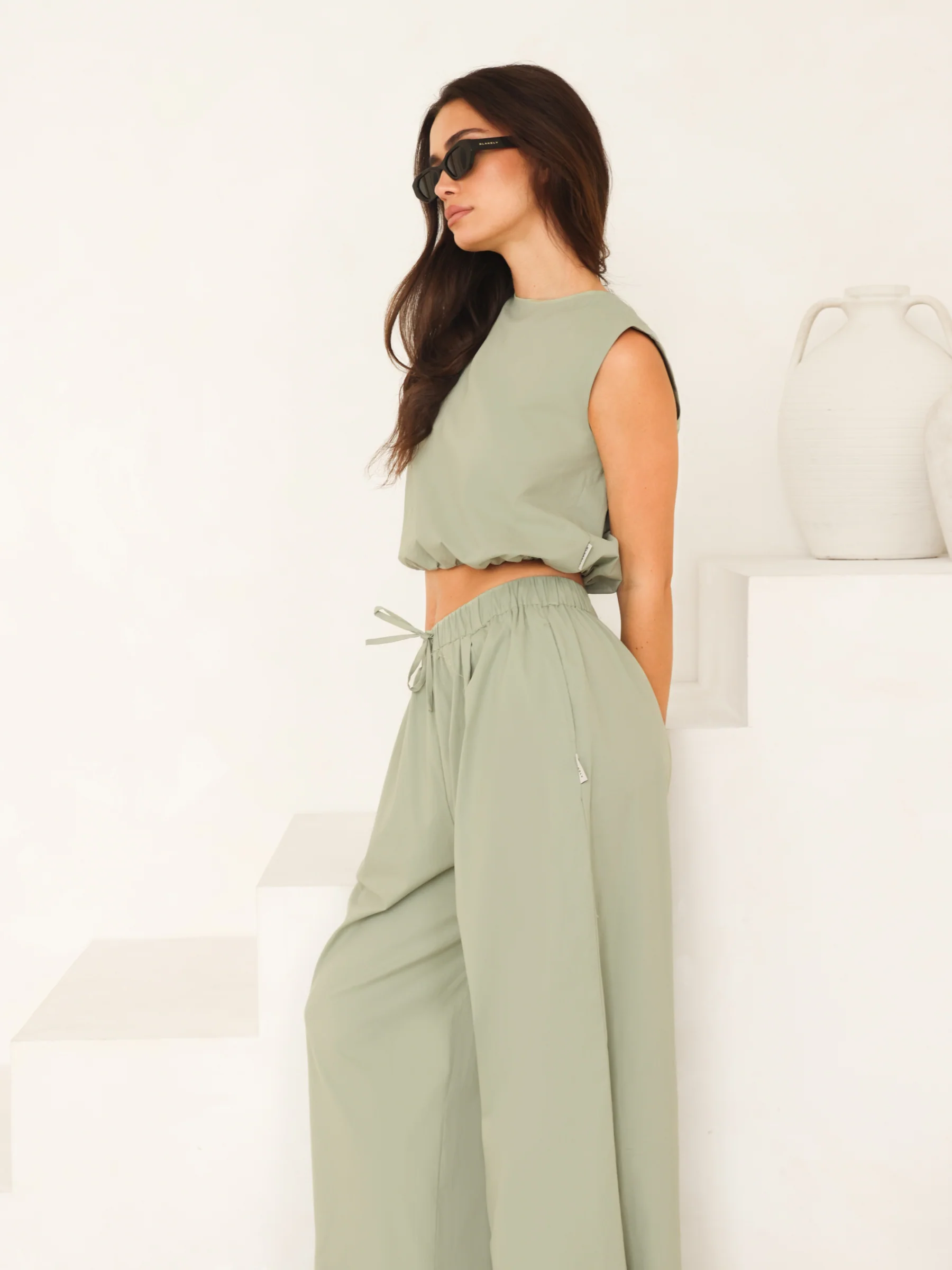 Kaia Bubble Hem Poplin Top - Pistachio - Image 3