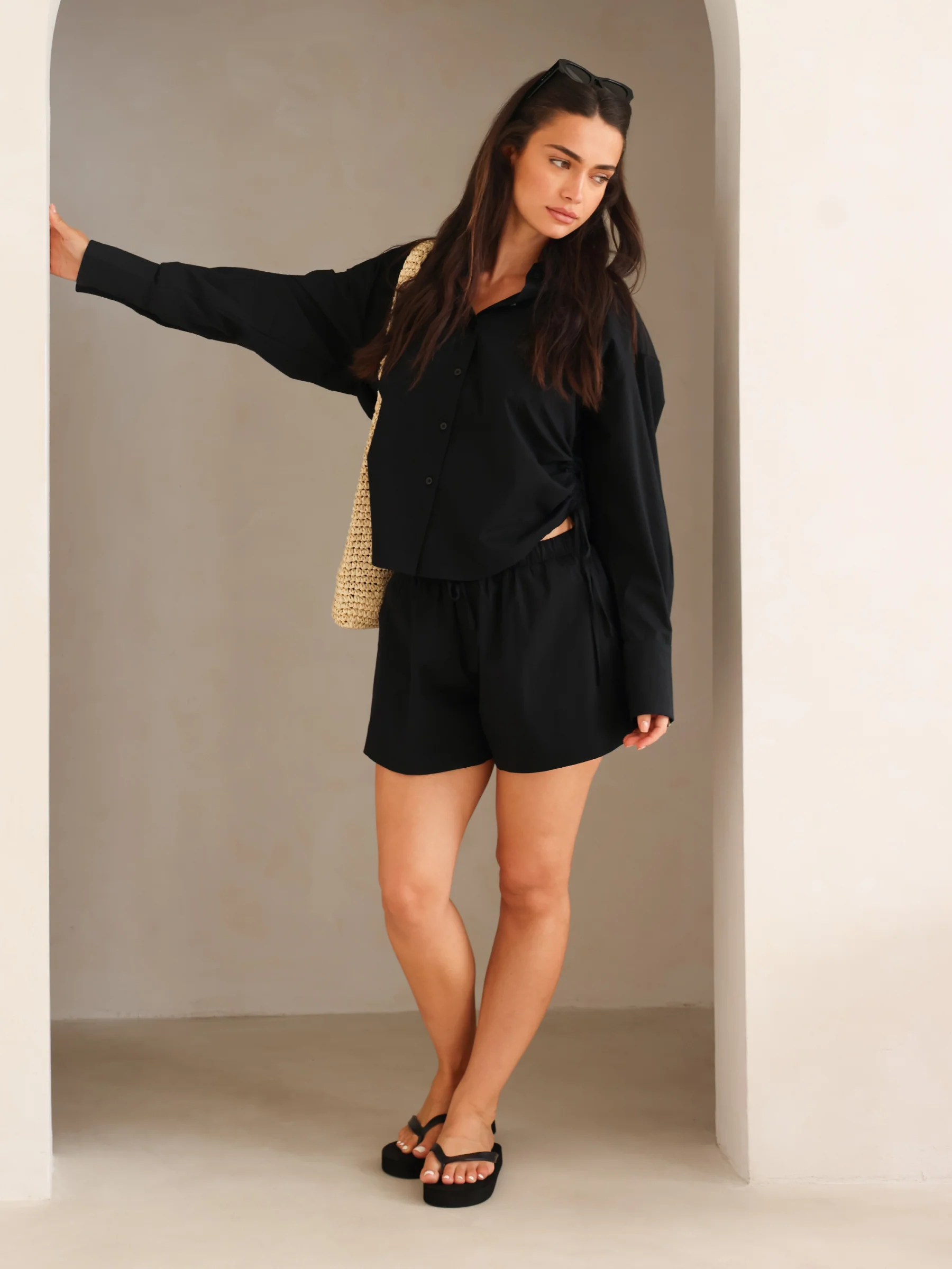Kaia Oversized Poplin Shirt - Black - Image 3