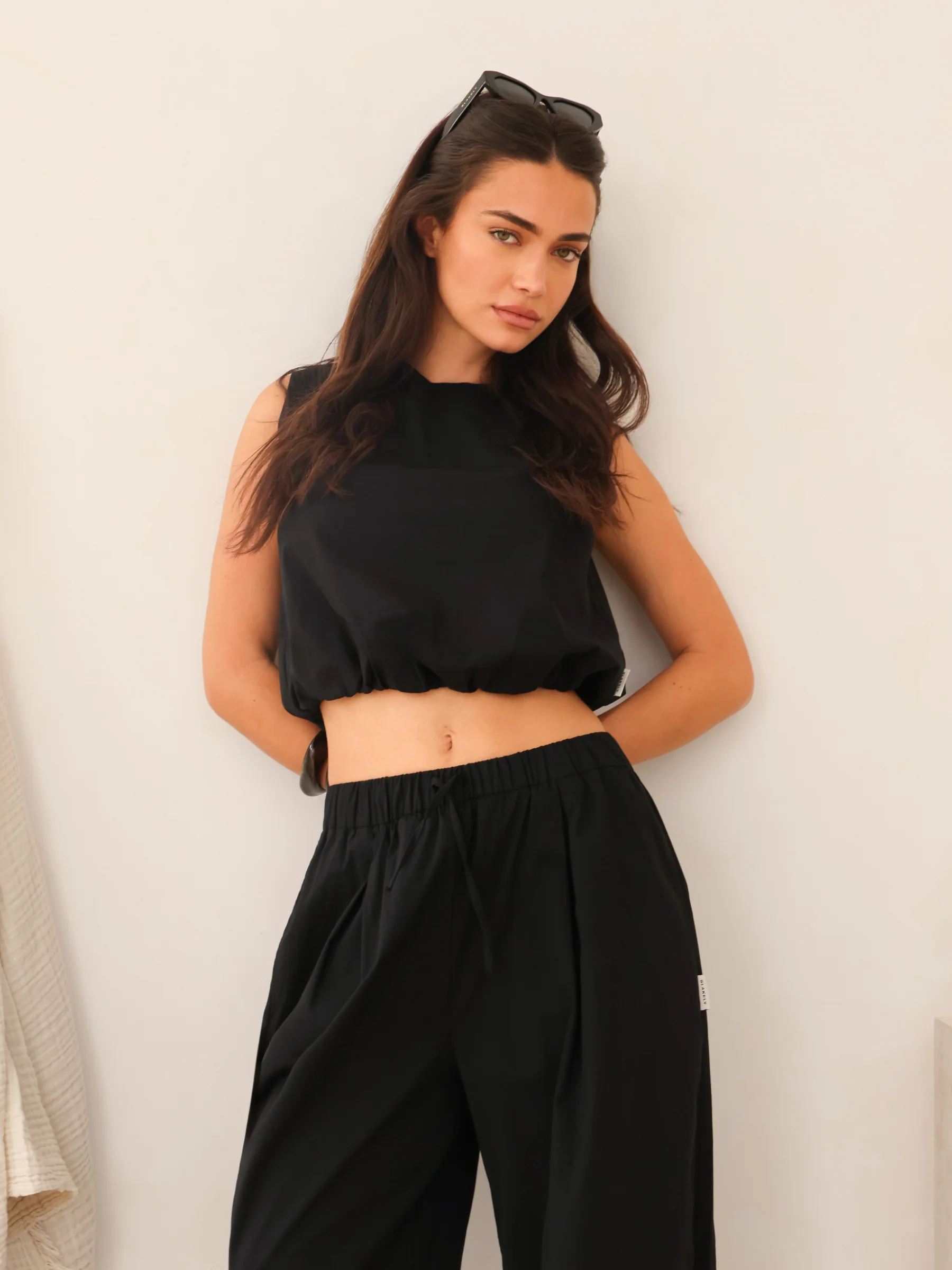 Kaia Wide Leg Poplin Trousers - Black - Image 5
