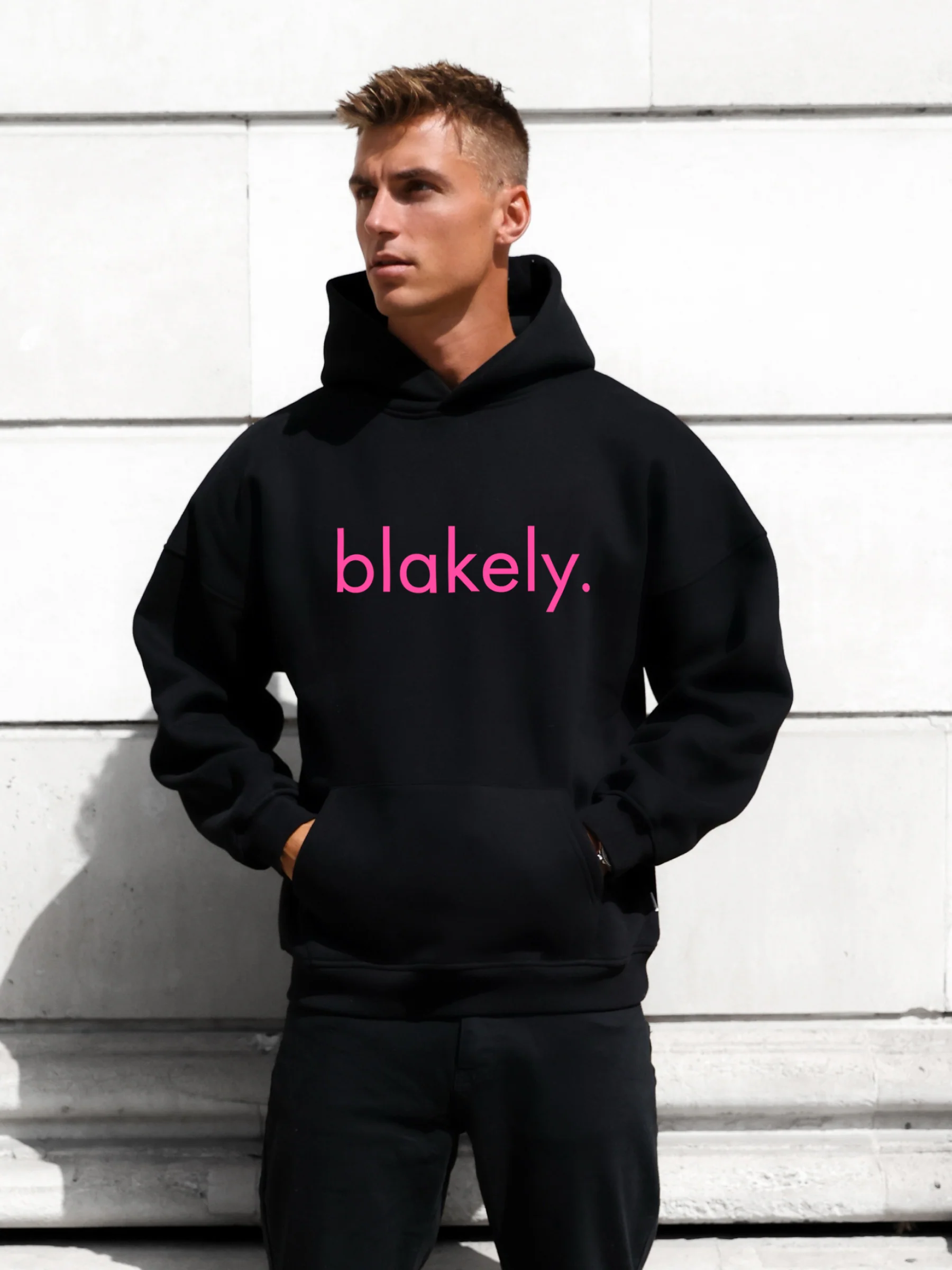 Leo Relaxed Hoodie - Black & Neon Pink