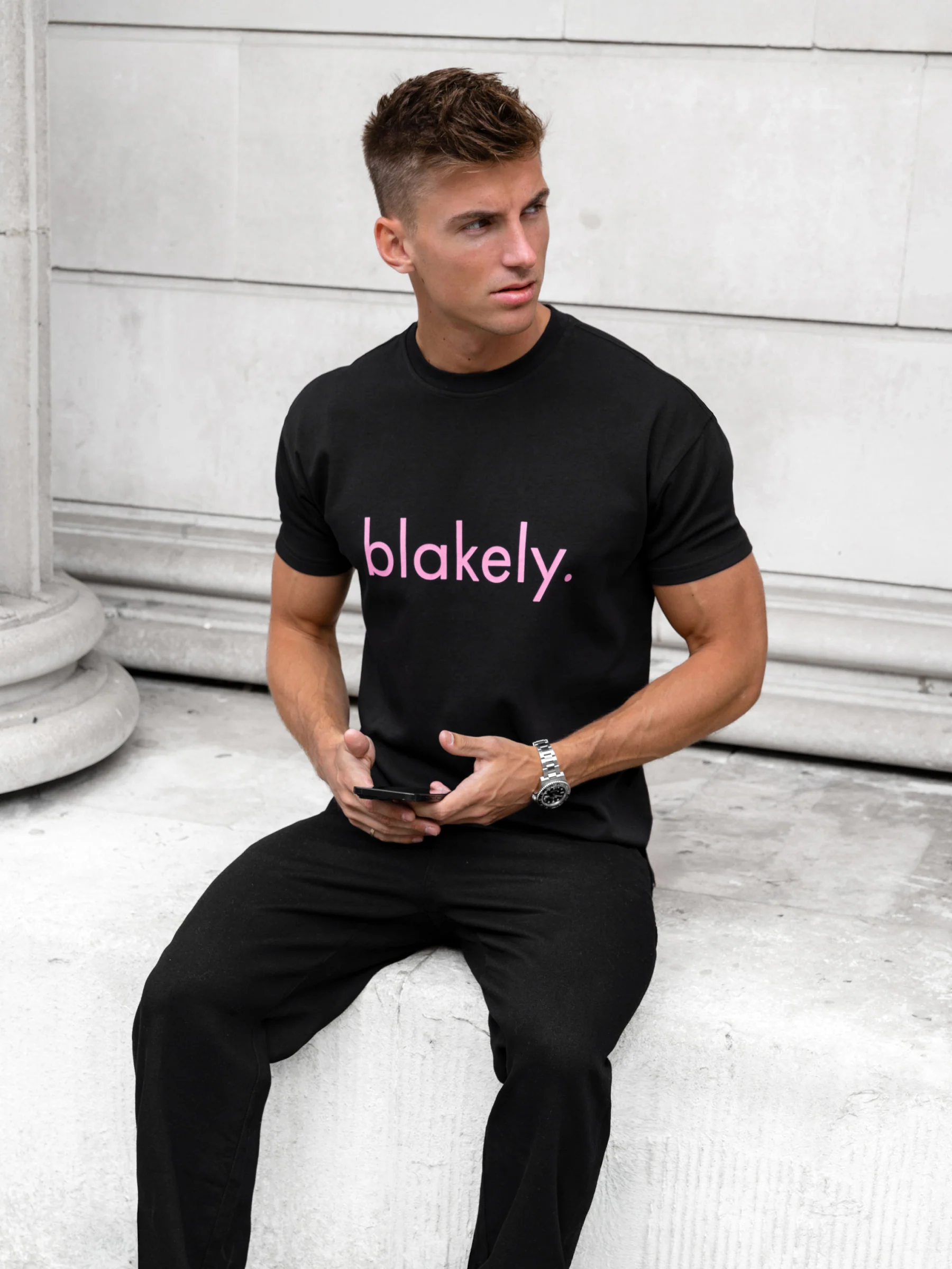 Leo Relaxed T-Shirt - Black & Pastel Pink - Image 2