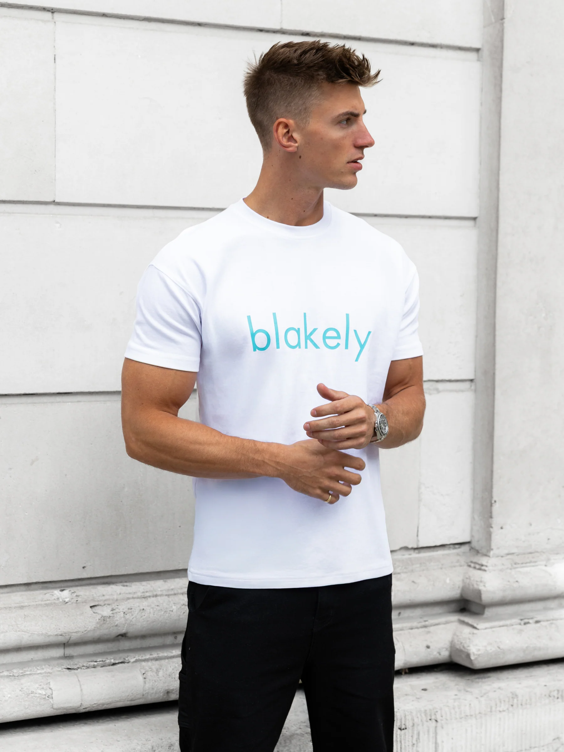 Leo Relaxed T-Shirt - White & Aqua - Image 4