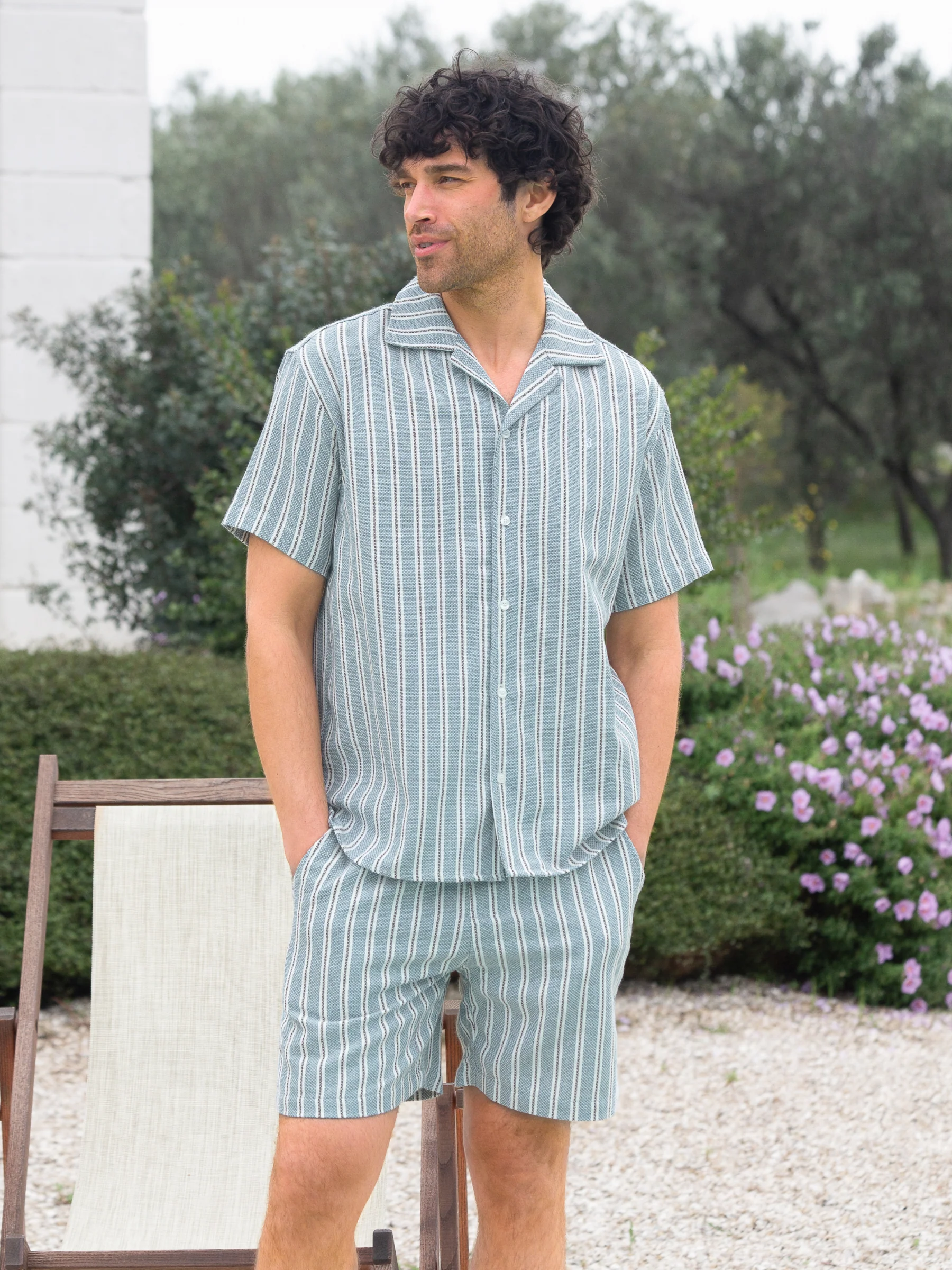 Leon Relaxed Stripe Shorts - Teal - Image 4