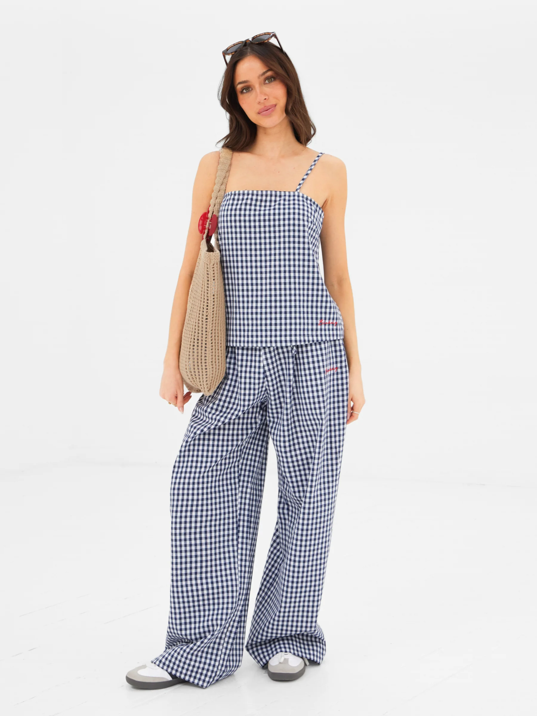 Lottie Gingham Cami Top - Navy - Image 3