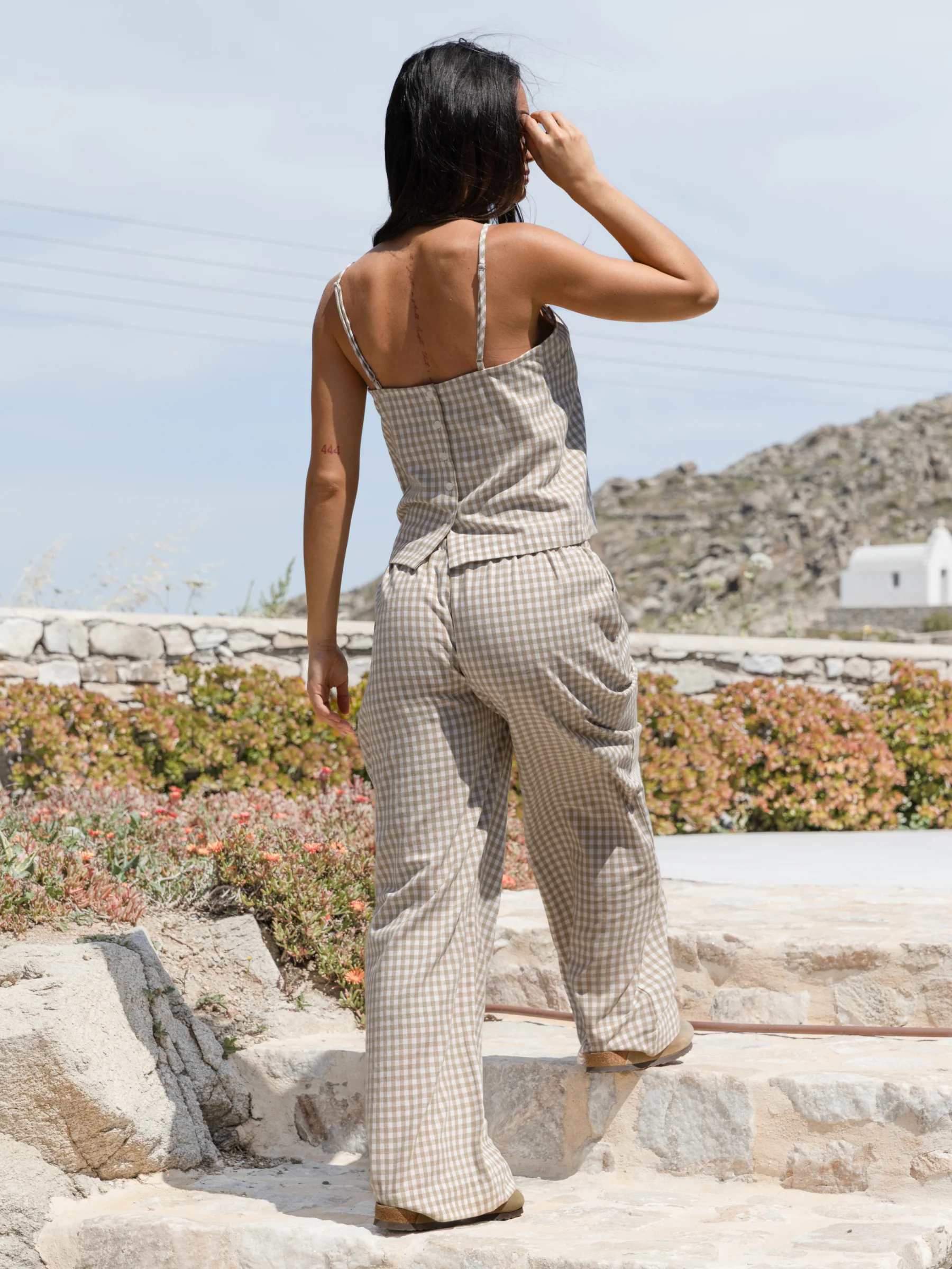 Lottie Gingham Trousers - Tan - Image 5