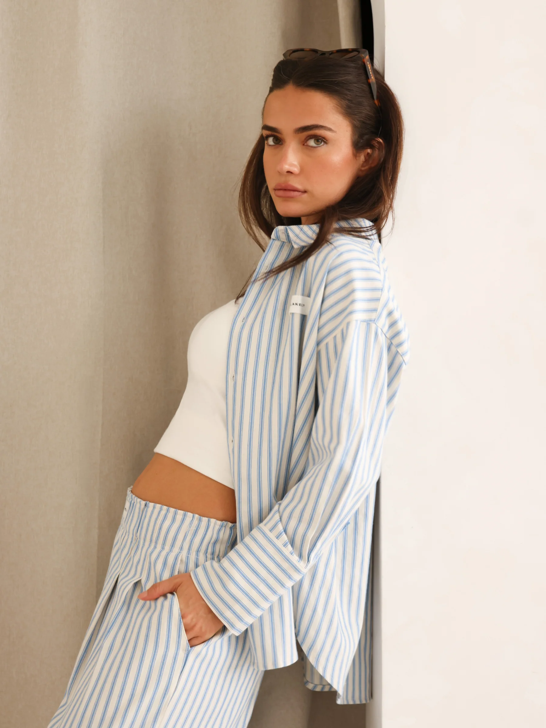 Lou Oversized Stripe Shirt - Mid Blue - Image 3