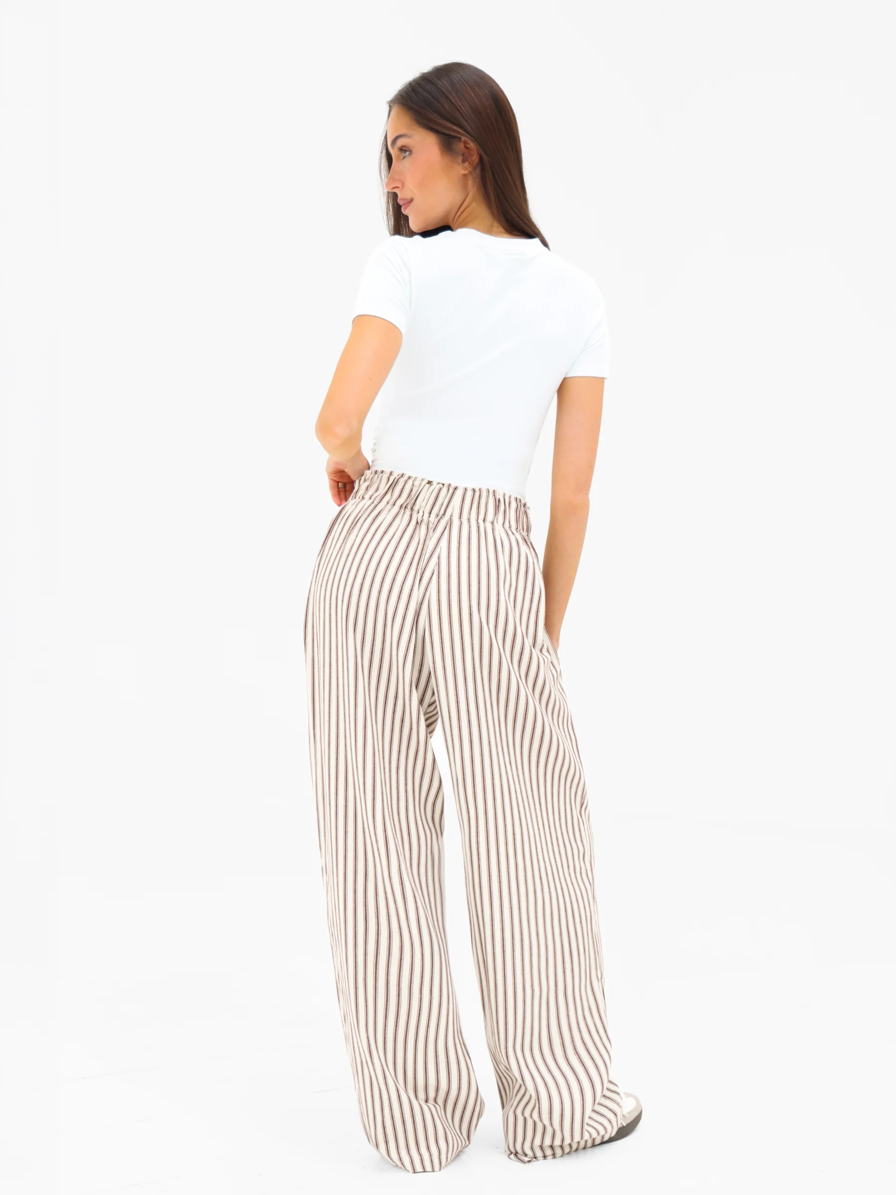 Lou Stripe Trousers - Chestnut Brown - Image 2