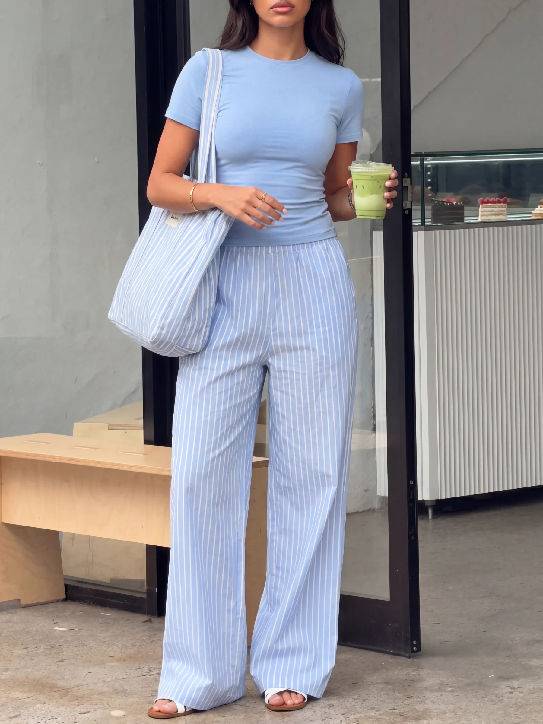 Lucia Baby Tee & Elodie Stripe Trousers Set - Blue - Image 5