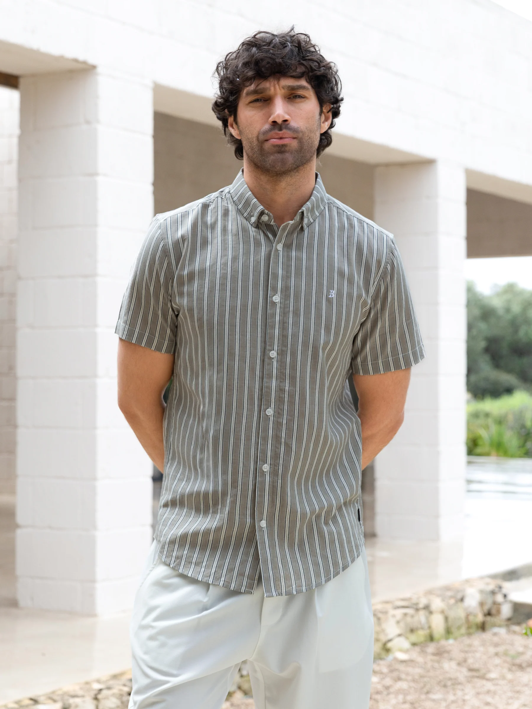 Lyon Short Sleeve Stripe Shirt - Brown