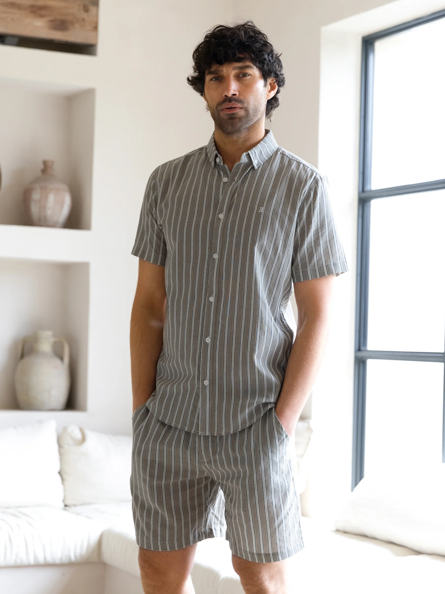 Lyon Short Sleeve Stripe Shirt - Brown - Image 6