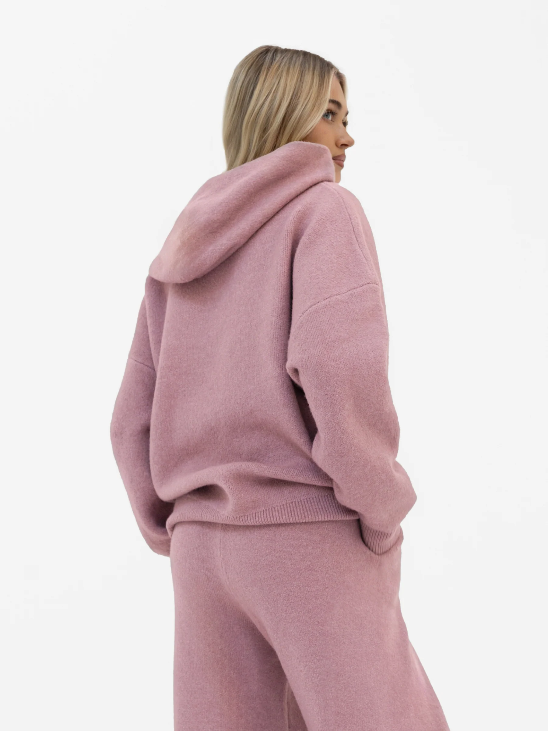 Mabel Oversized Knitted Hoodie - Dusty Pink - Image 2