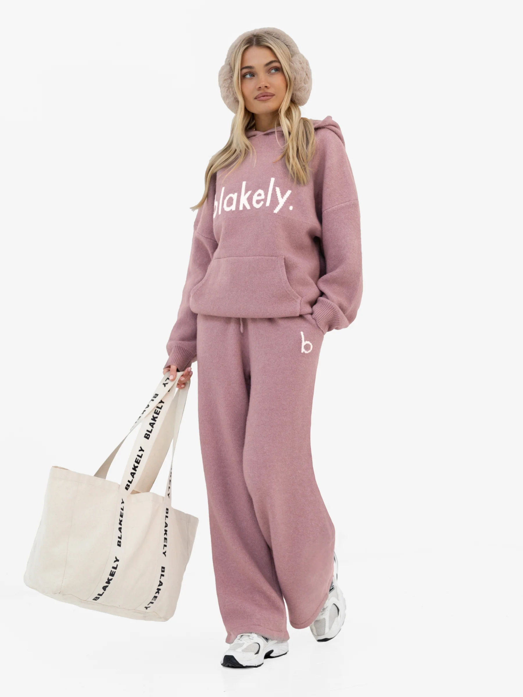 Mabel Oversized Knitted Hoodie - Dusty Pink - Image 3