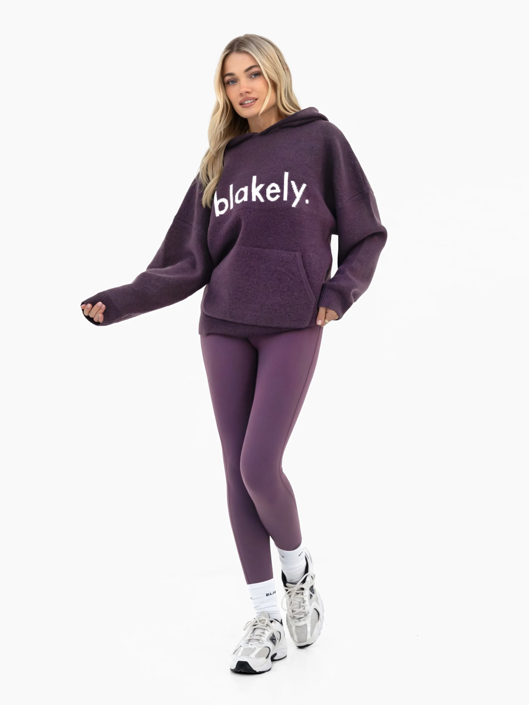 Mabel Oversized Knitted Hoodie - Plum - Image 4