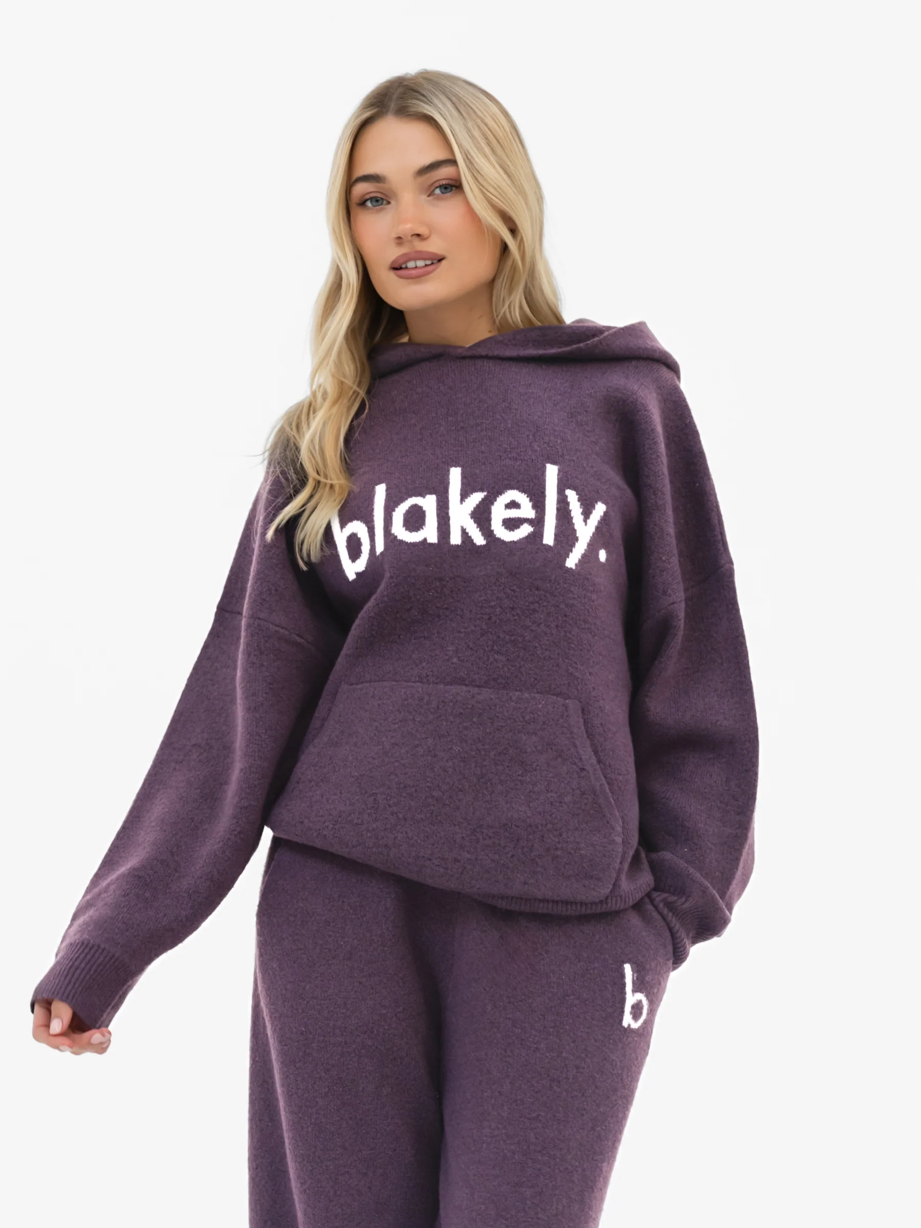 Mabel Oversized Knitted Hoodie - Plum - Image 5