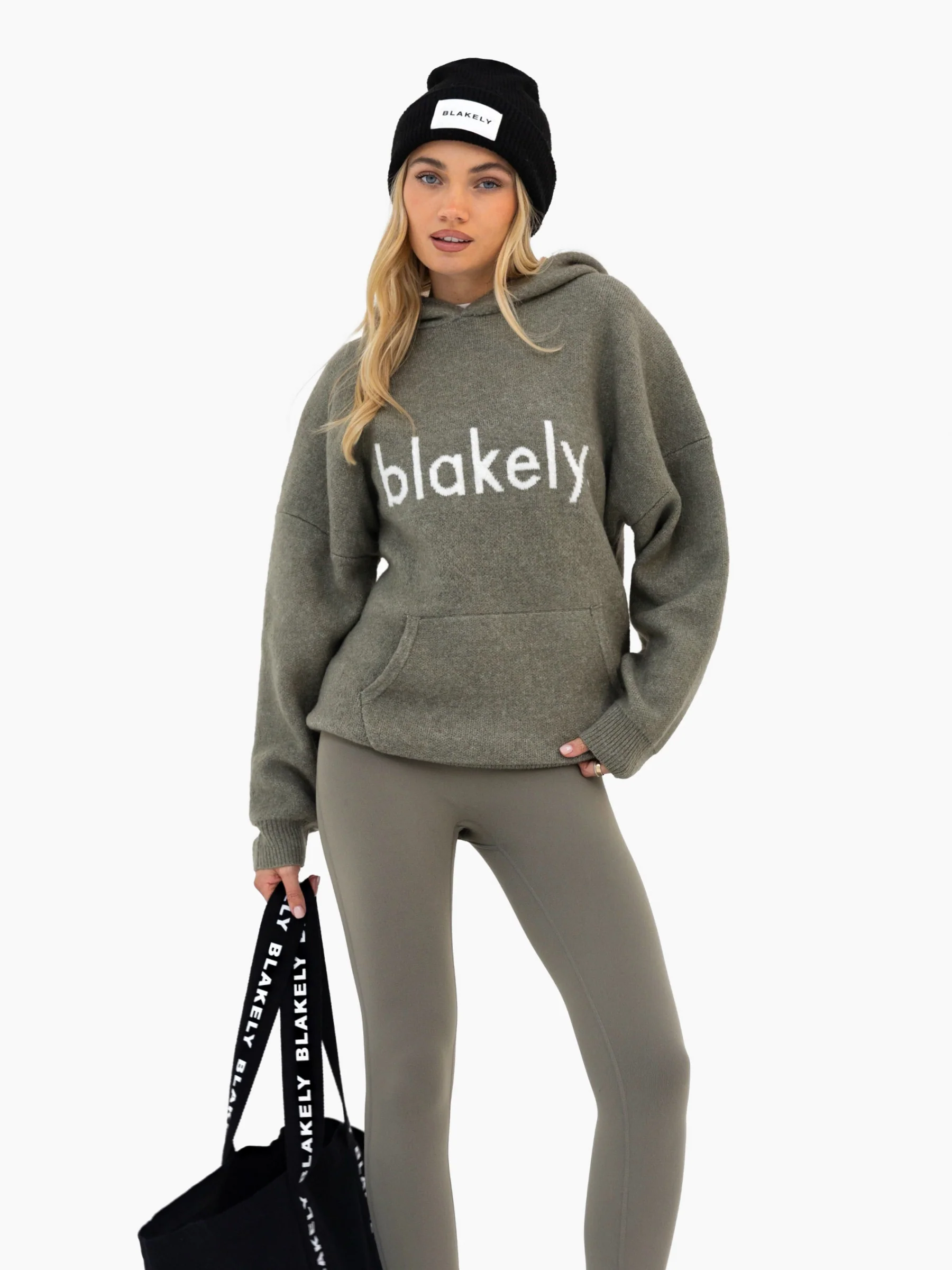 Mabel Oversized Knitted Hoodie - Safari Green - Image 5