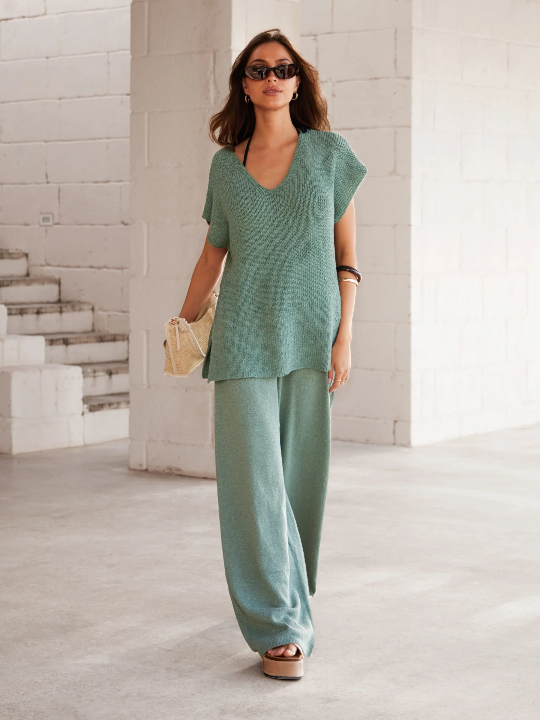 Mae Crochet Trousers - Sage Green - Image 5