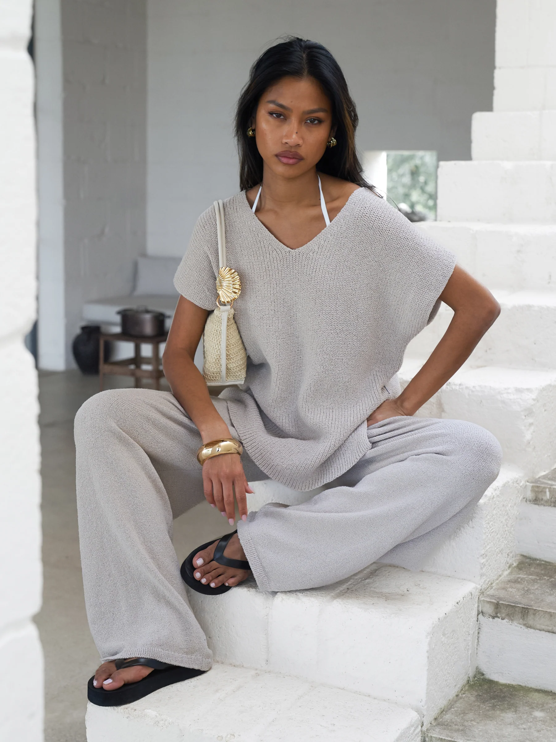 Mae Crochet Trousers - Taupe - Image 2