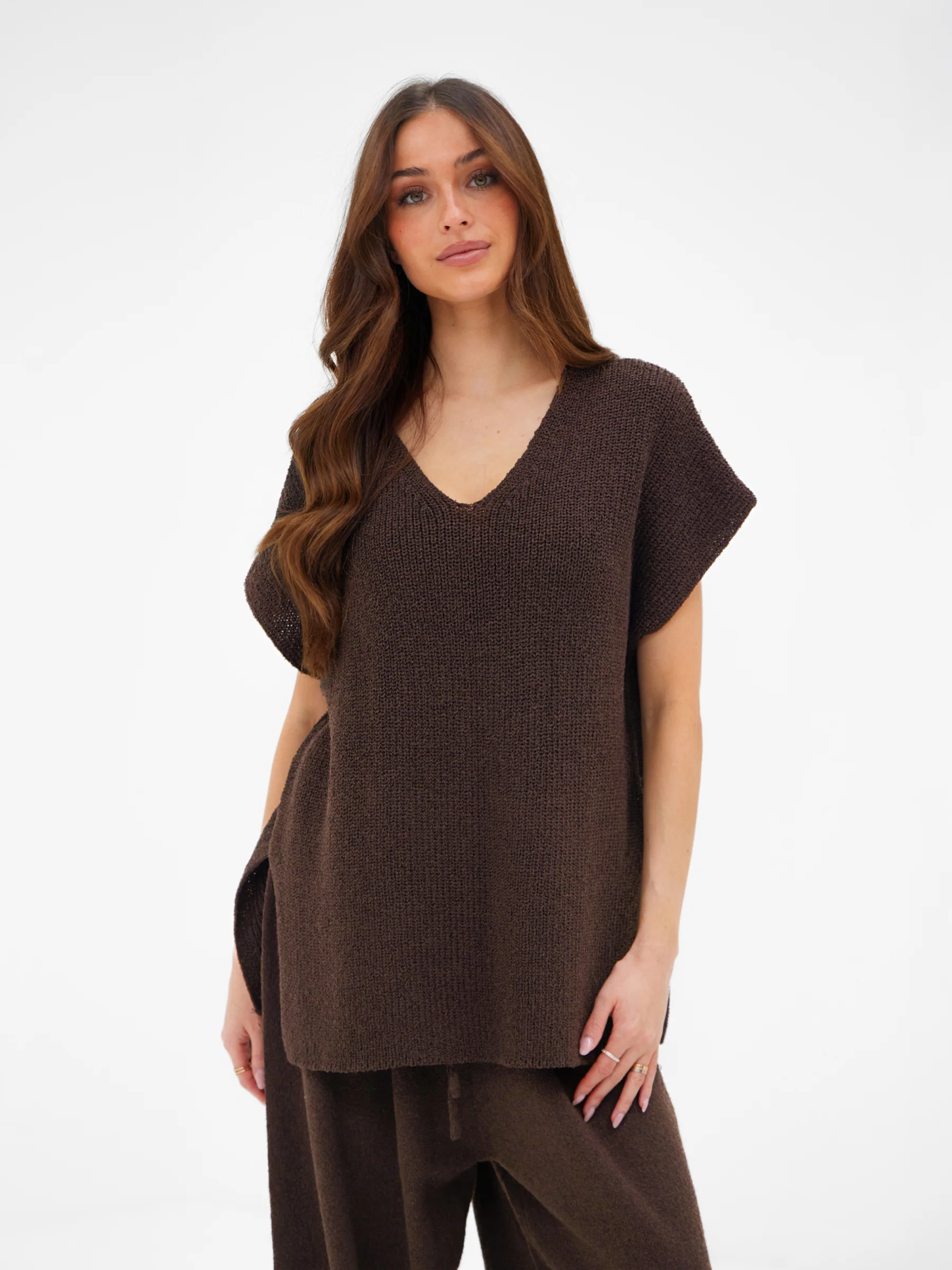 Mae Oversized Crochet Tank Top - Brown - Image 2