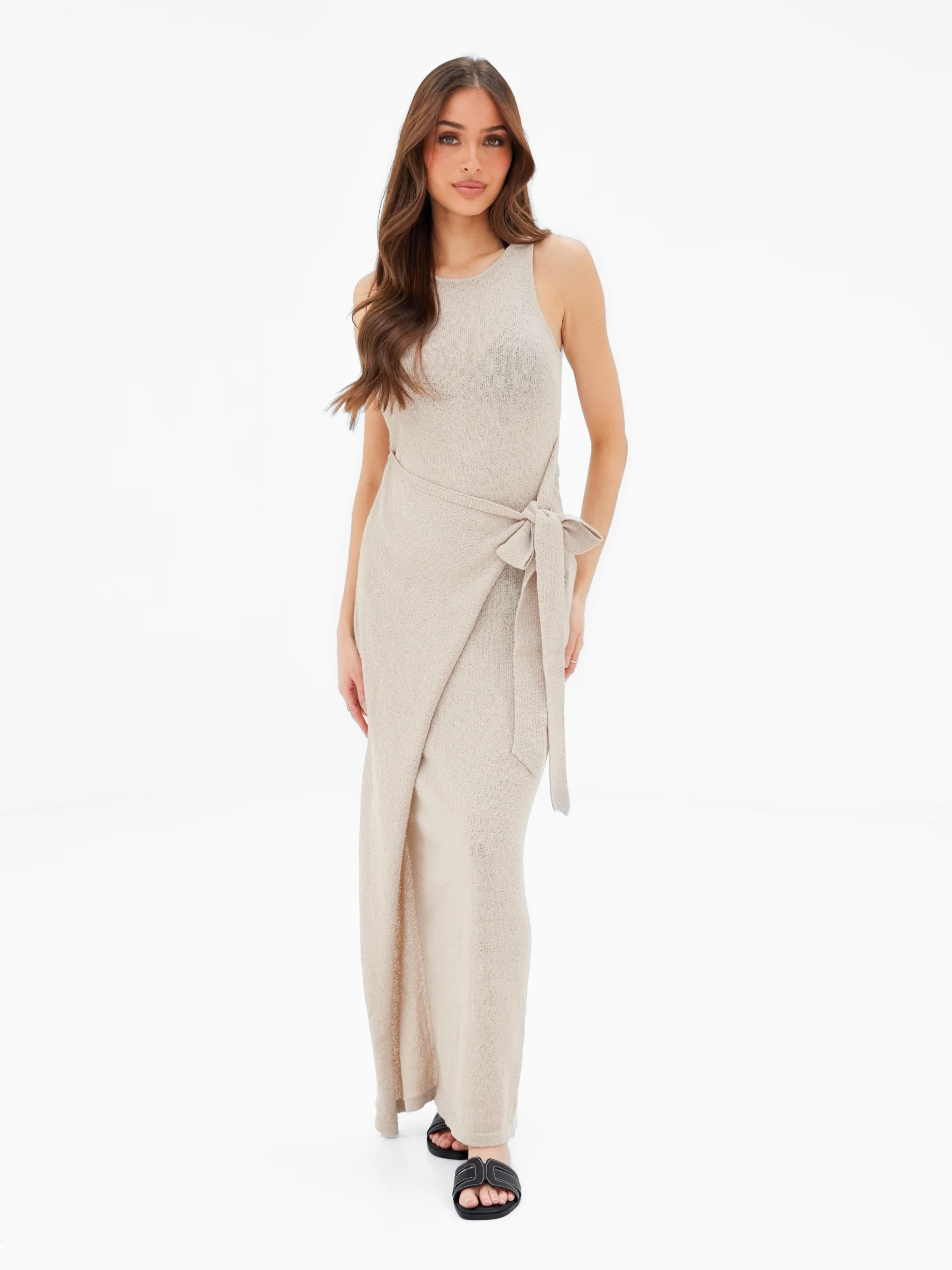 Mae Tied Waist Dress - Taupe - Image 2