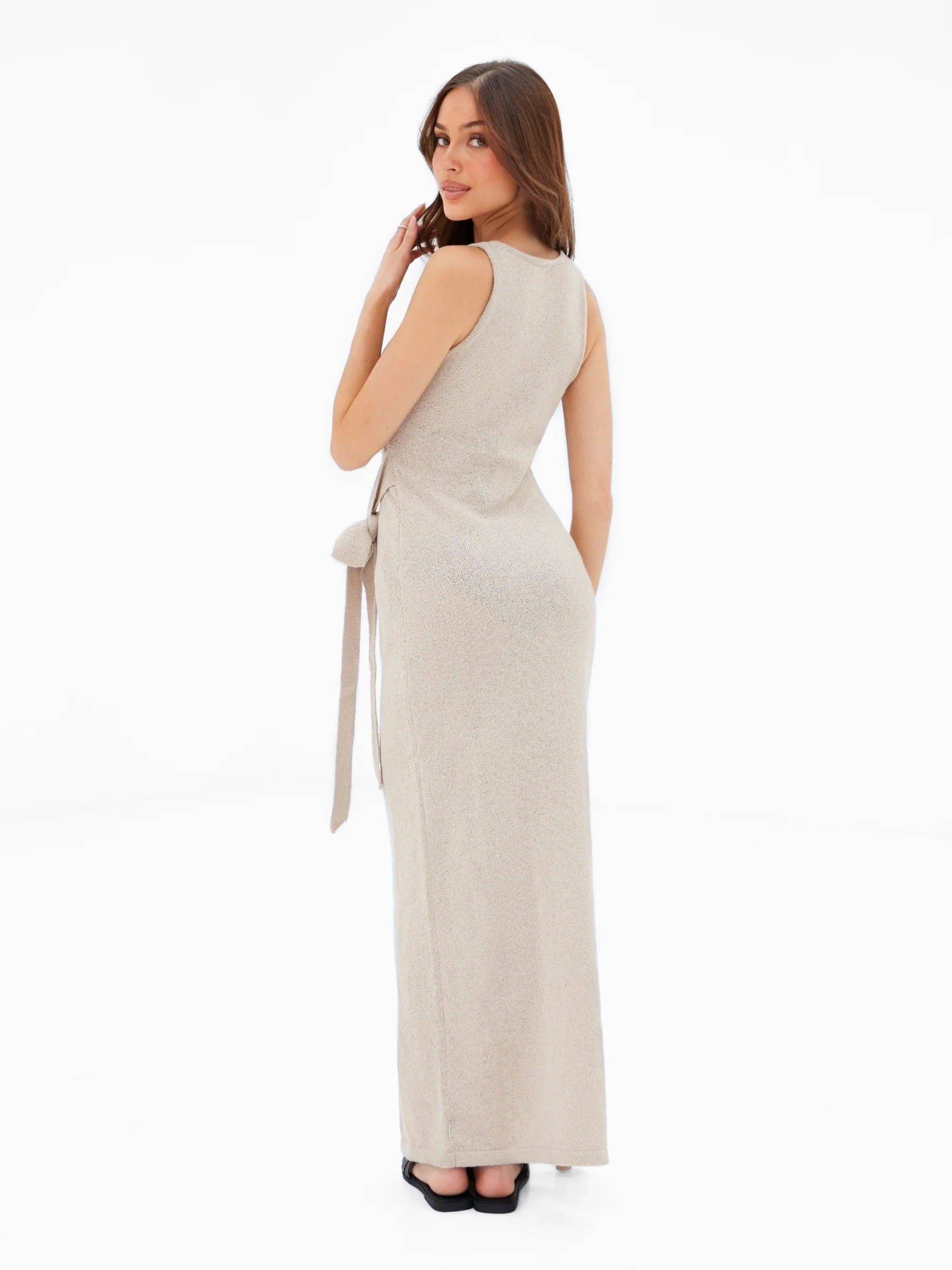 Mae Tied Waist Dress - Taupe - Image 5