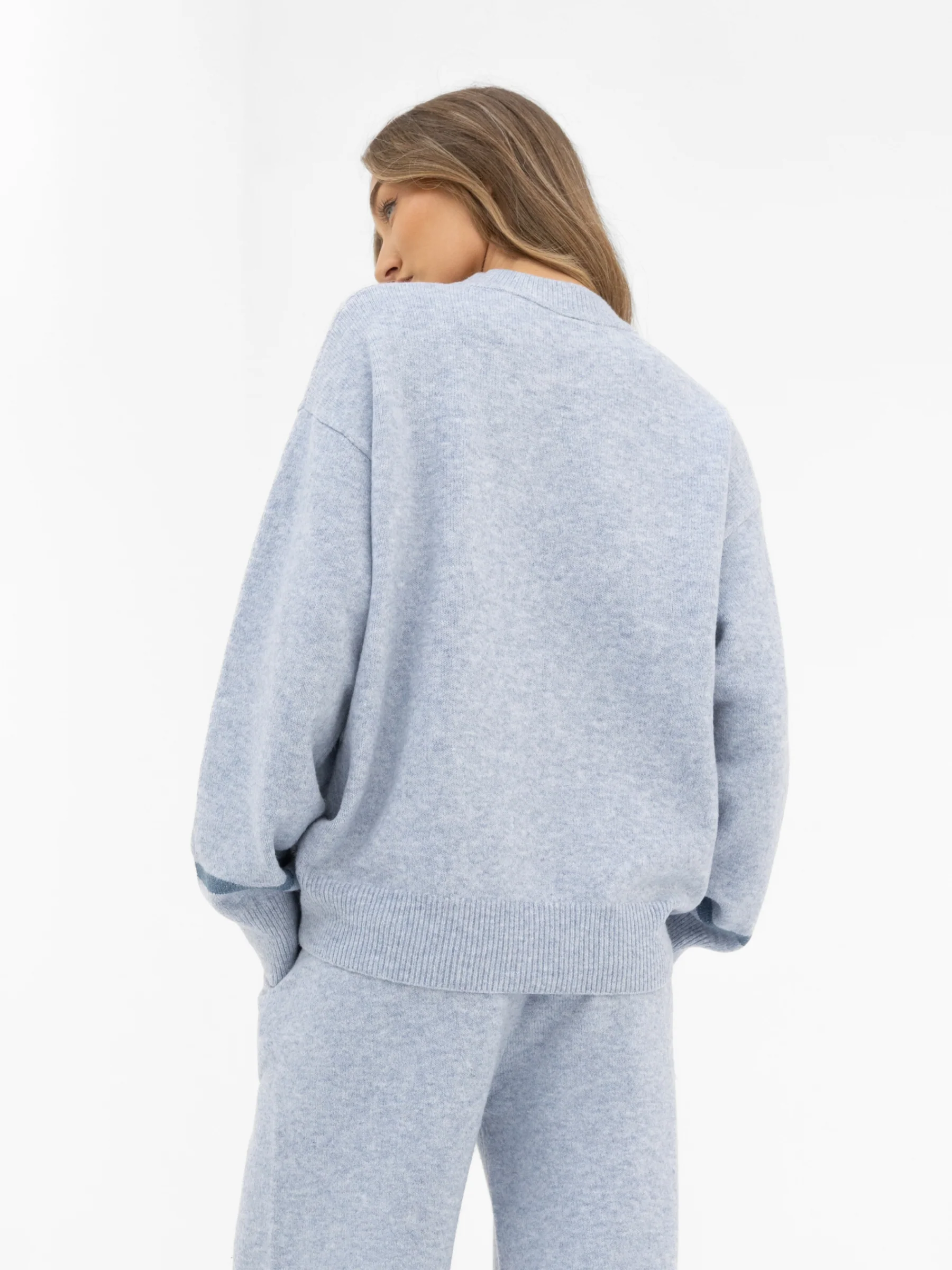 Margot Script Oversized Knitted Jumper - Icy Blue - Image 2