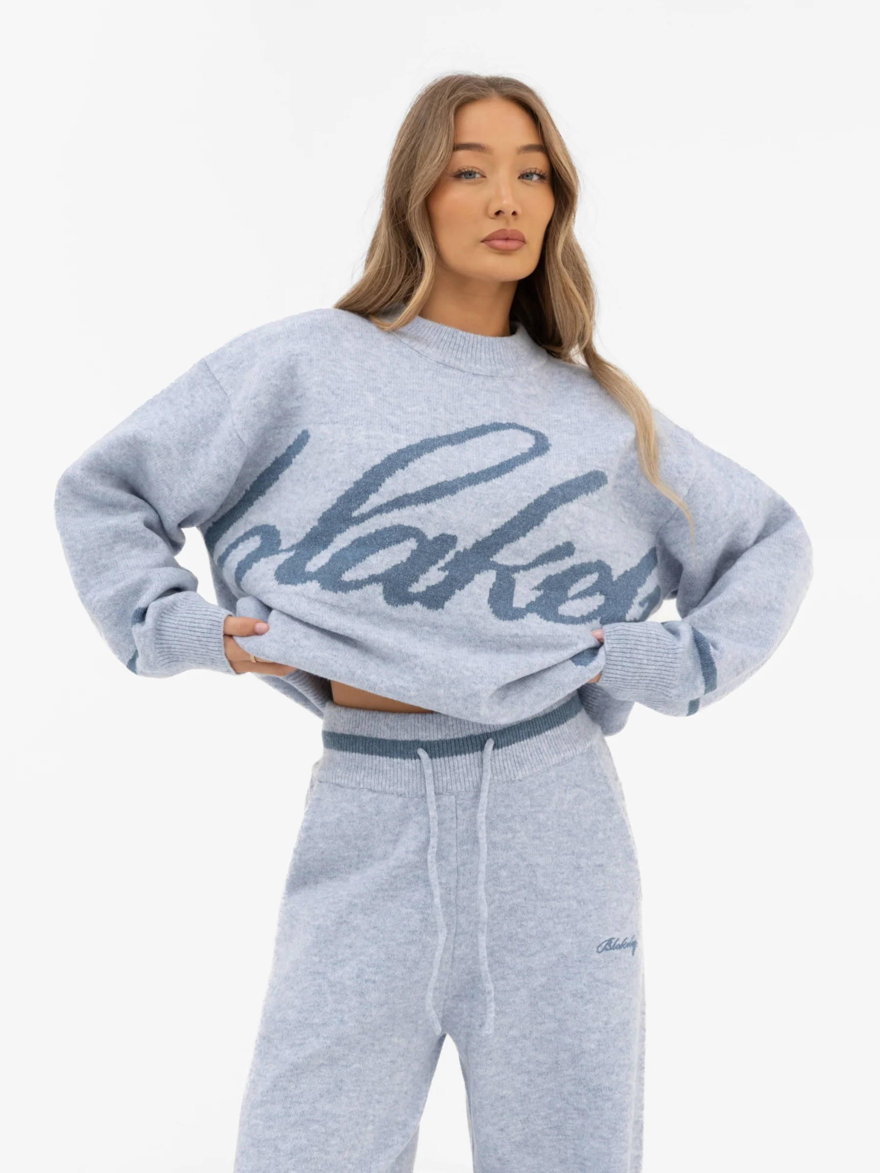 Margot Script Oversized Knitted Jumper - Icy Blue - Image 3