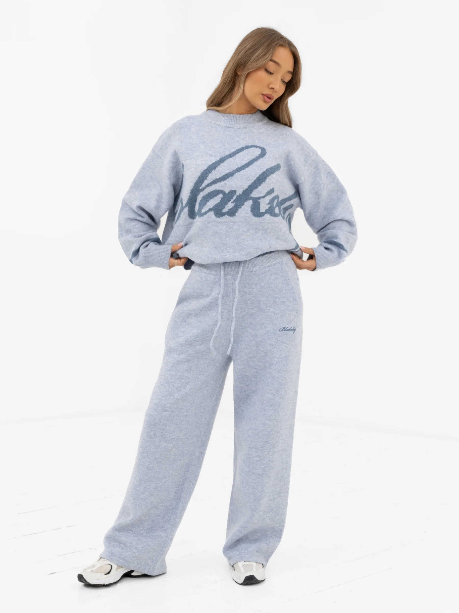 Margot Script Oversized Knitted Jumper - Icy Blue - Image 5