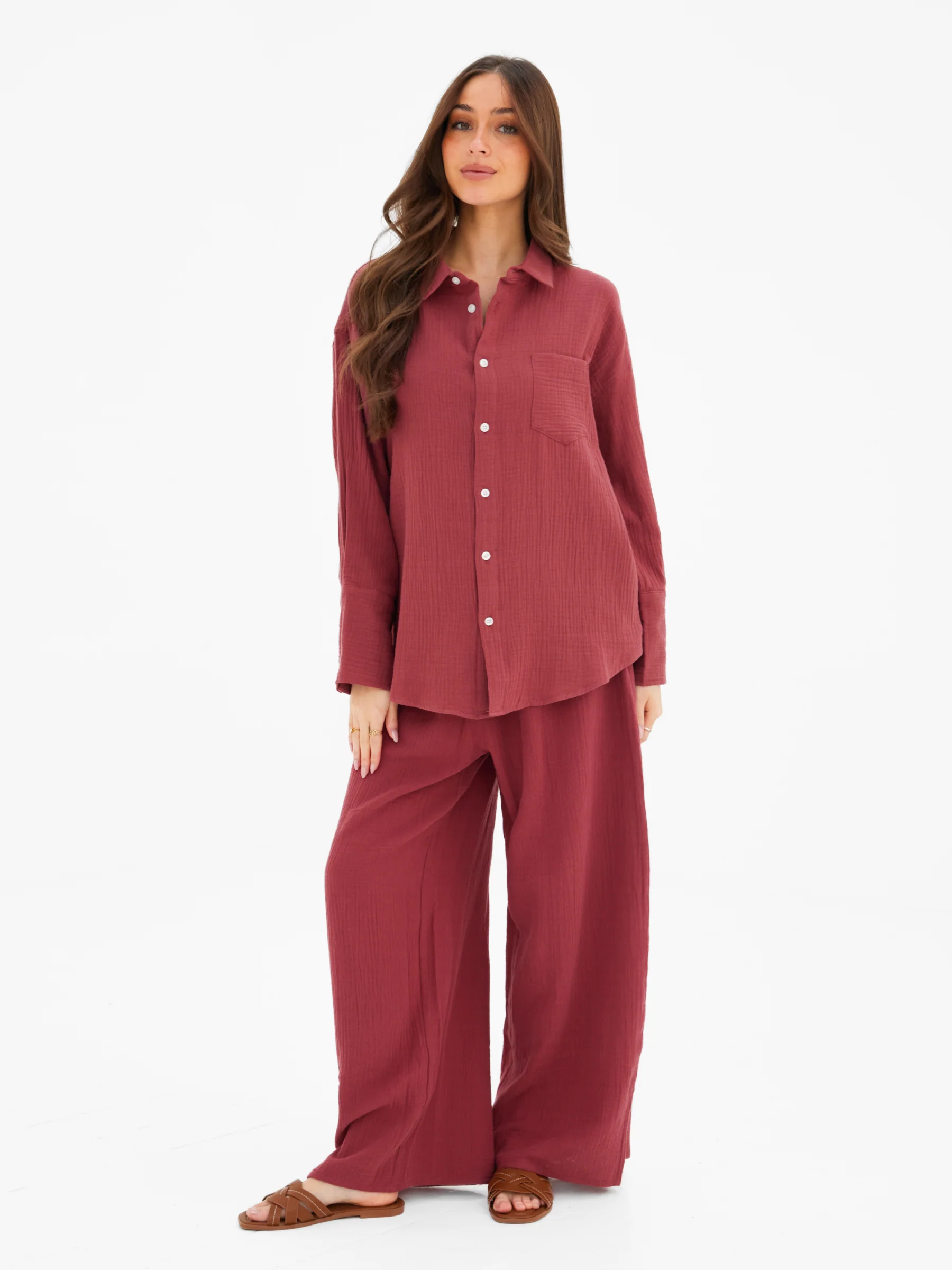 Mila Oversized Shirt - Washed Red - Image 3