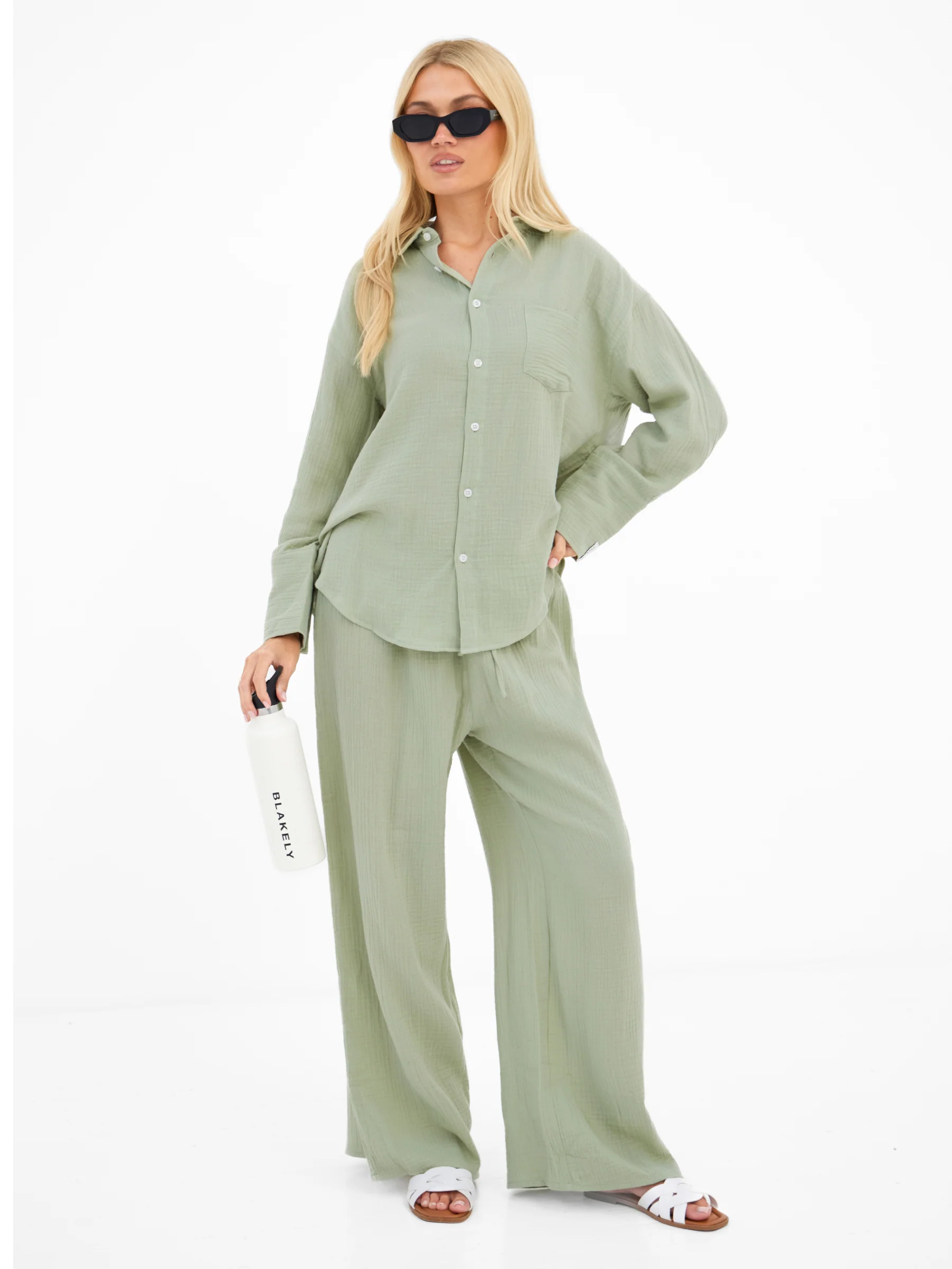 Mila Oversized Shirt - Soft Sage - Image 6