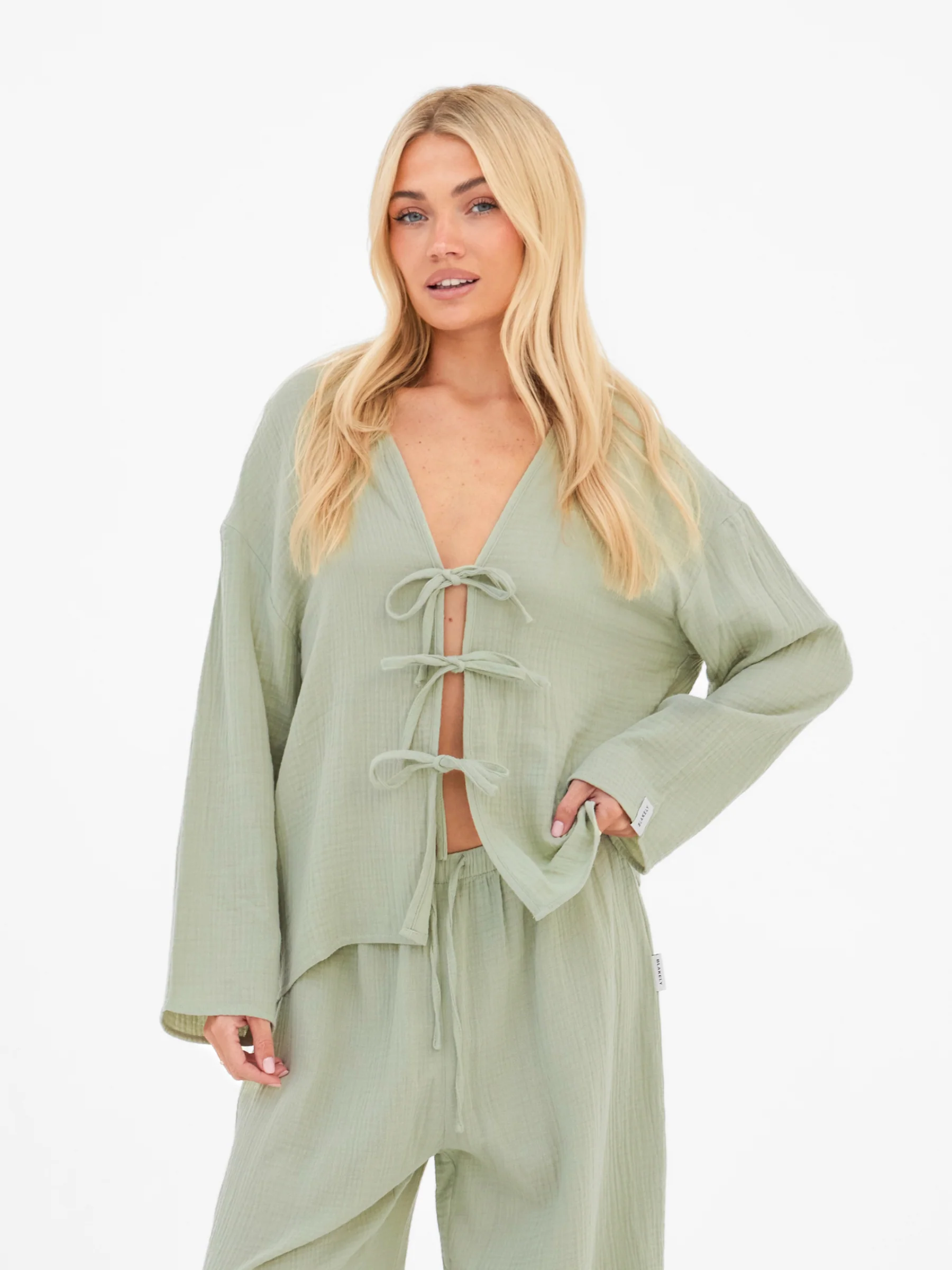 Mila Tie Up Top - Soft Sage