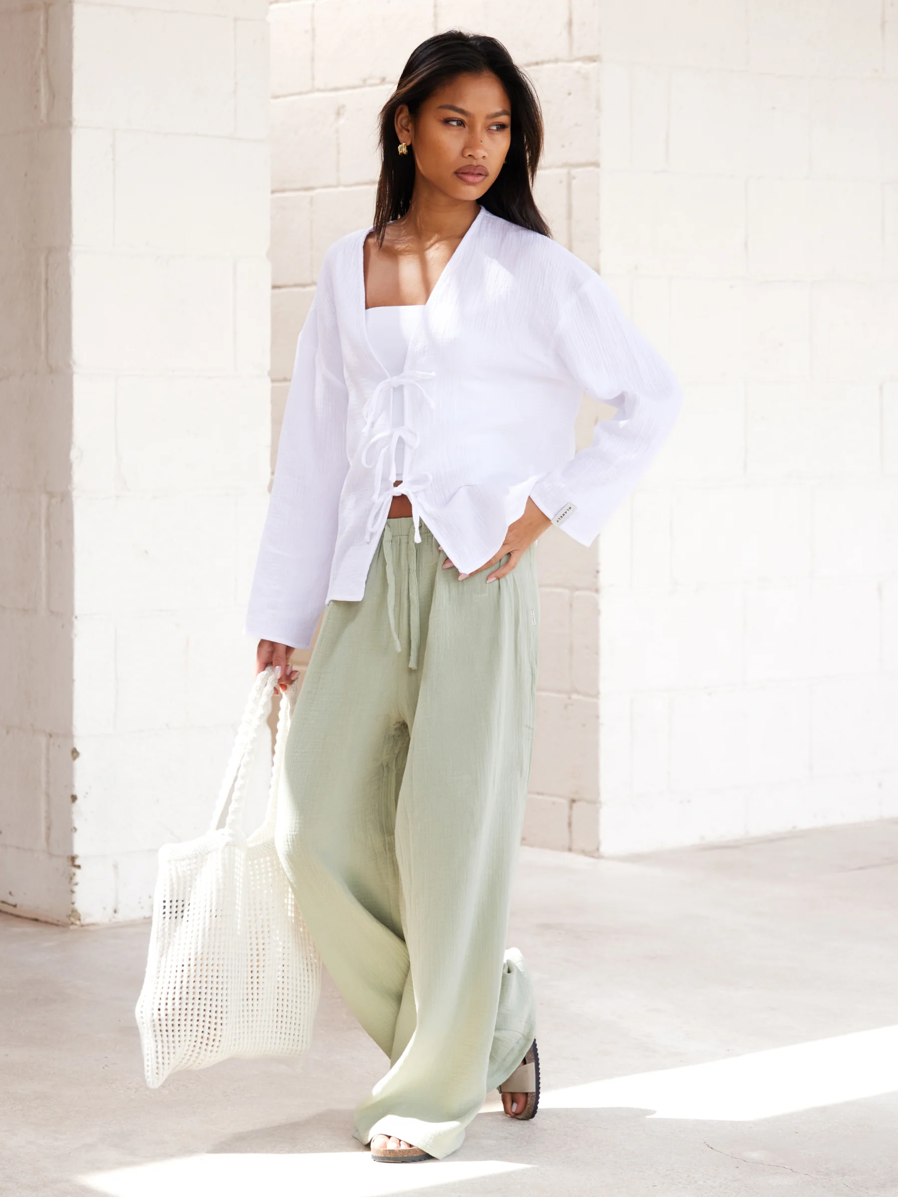 Mila Wide Leg Trousers - Soft Sage - Image 4