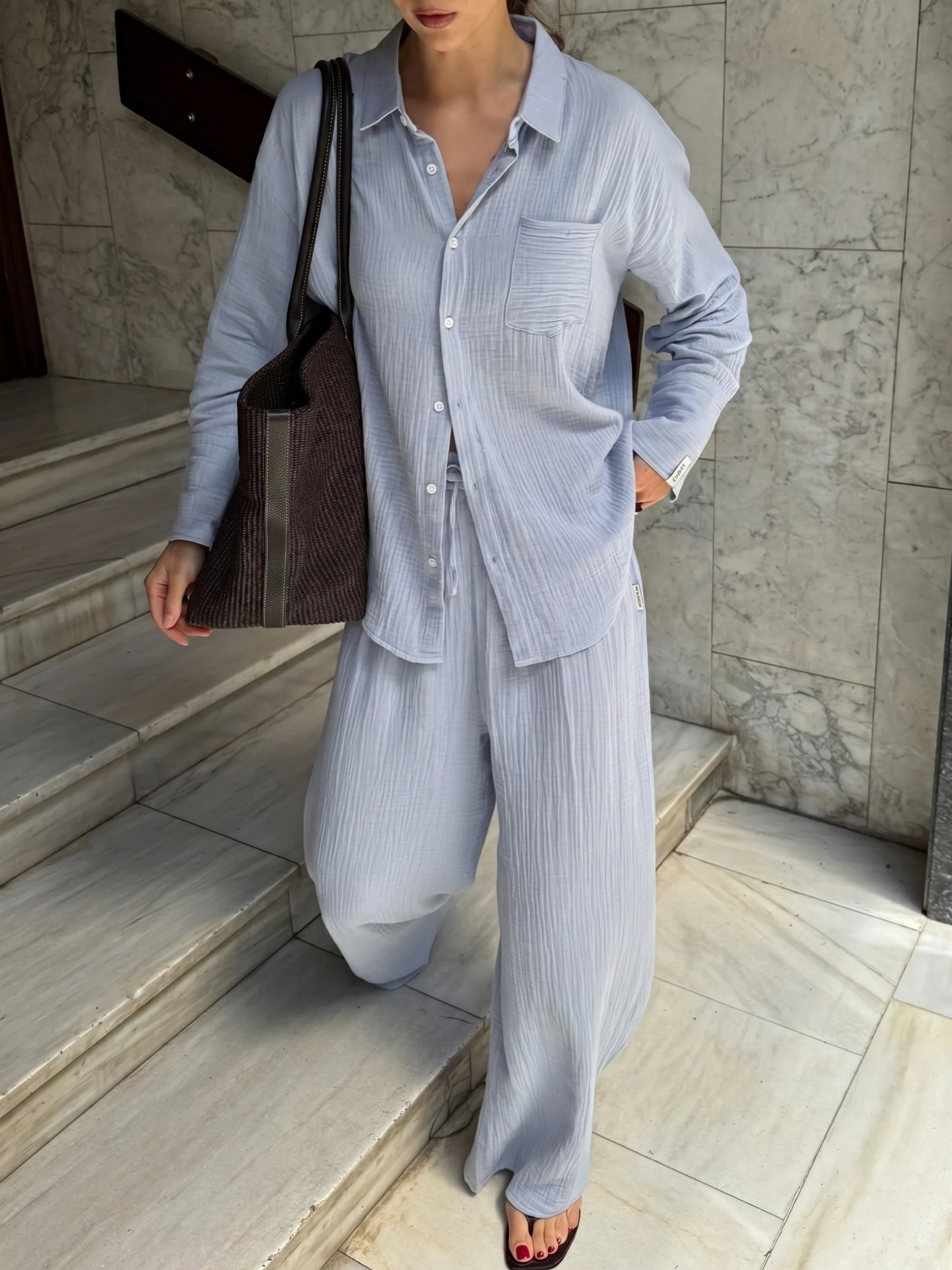 Mila Wide Leg Trousers - Summer Blue - Image 4