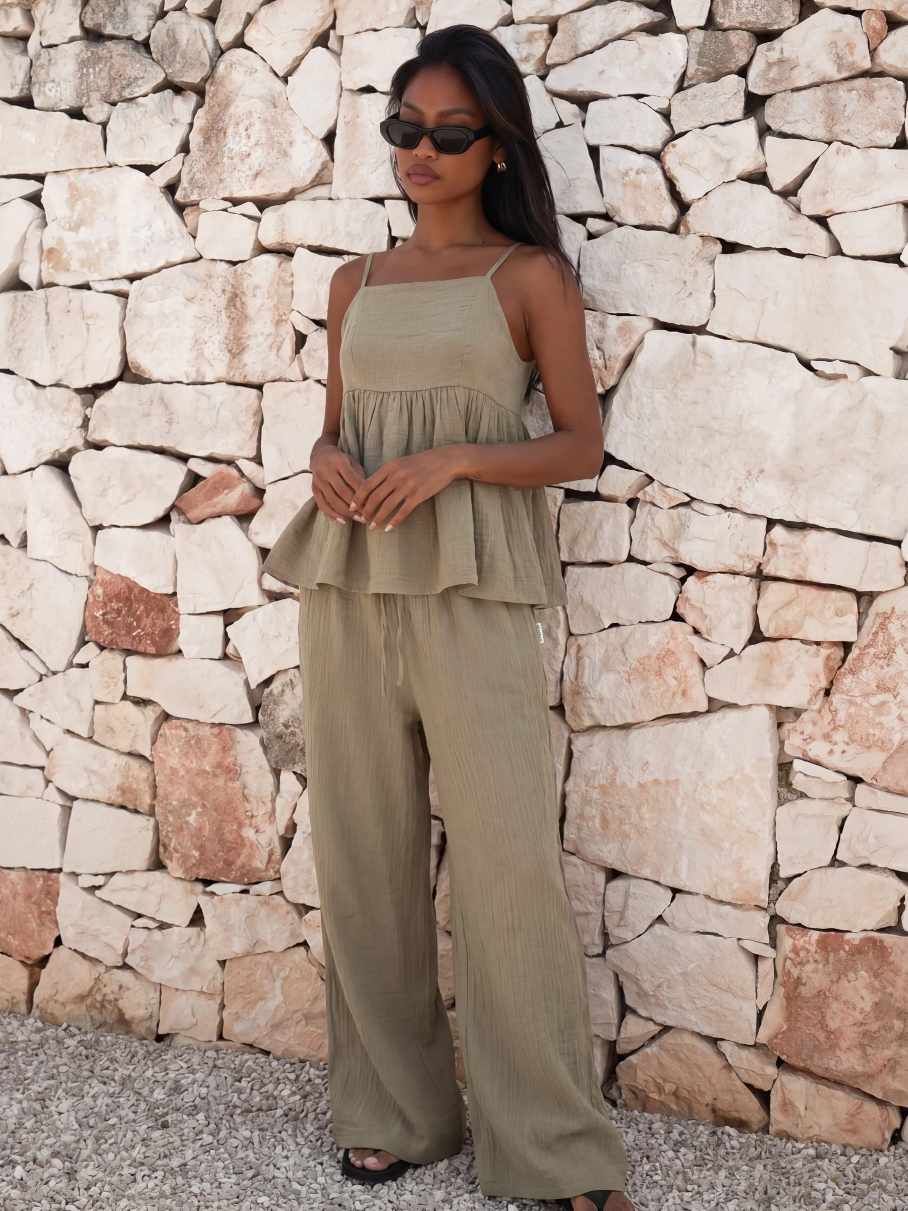 Mila Wide Leg Trousers - Taupe - Image 4
