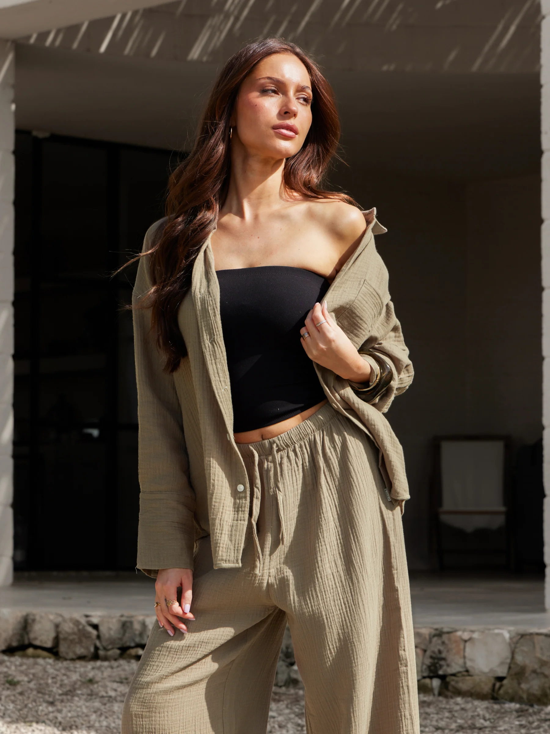 Mila Wide Leg Trousers - Taupe - Image 7