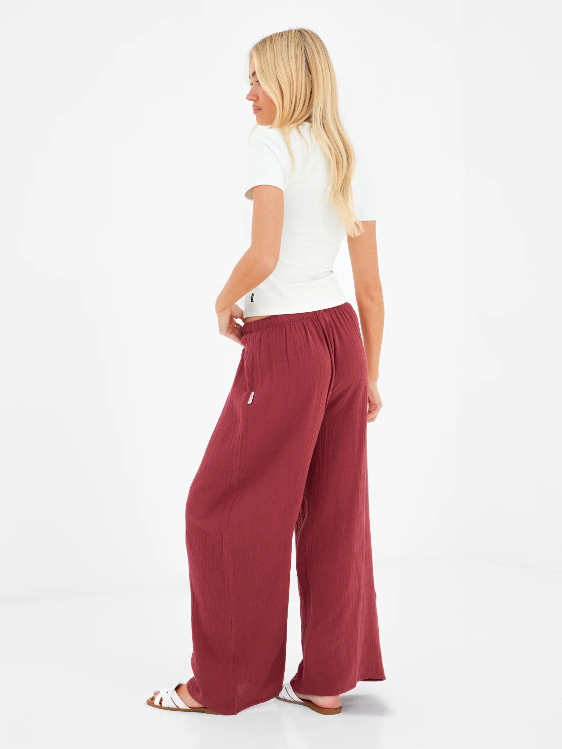 Mila Wide Leg Trousers - Washed Red - Image 5