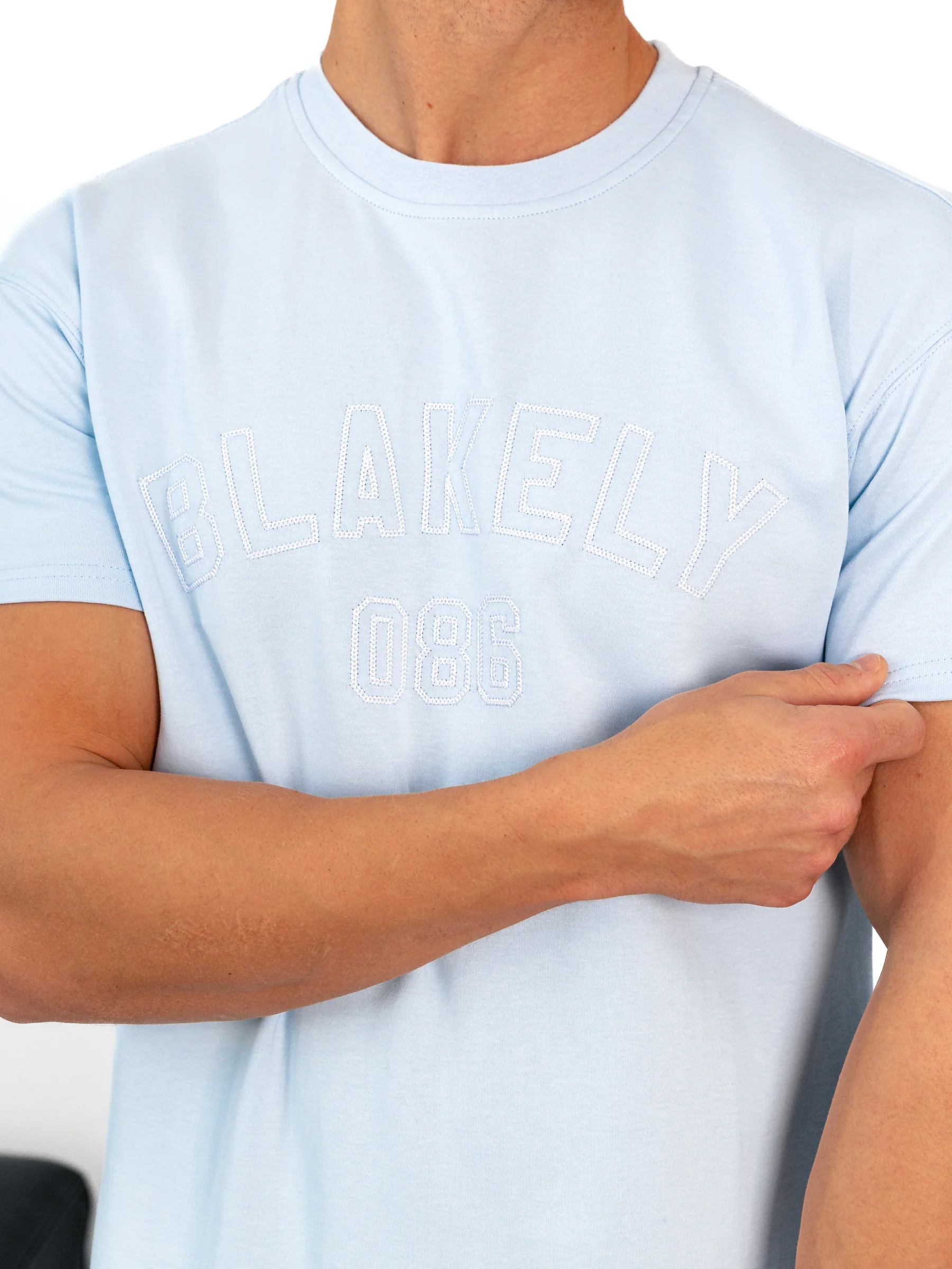 Miles Chain Stitch Relaxed T-Shirt - Powder Blue - Image 4