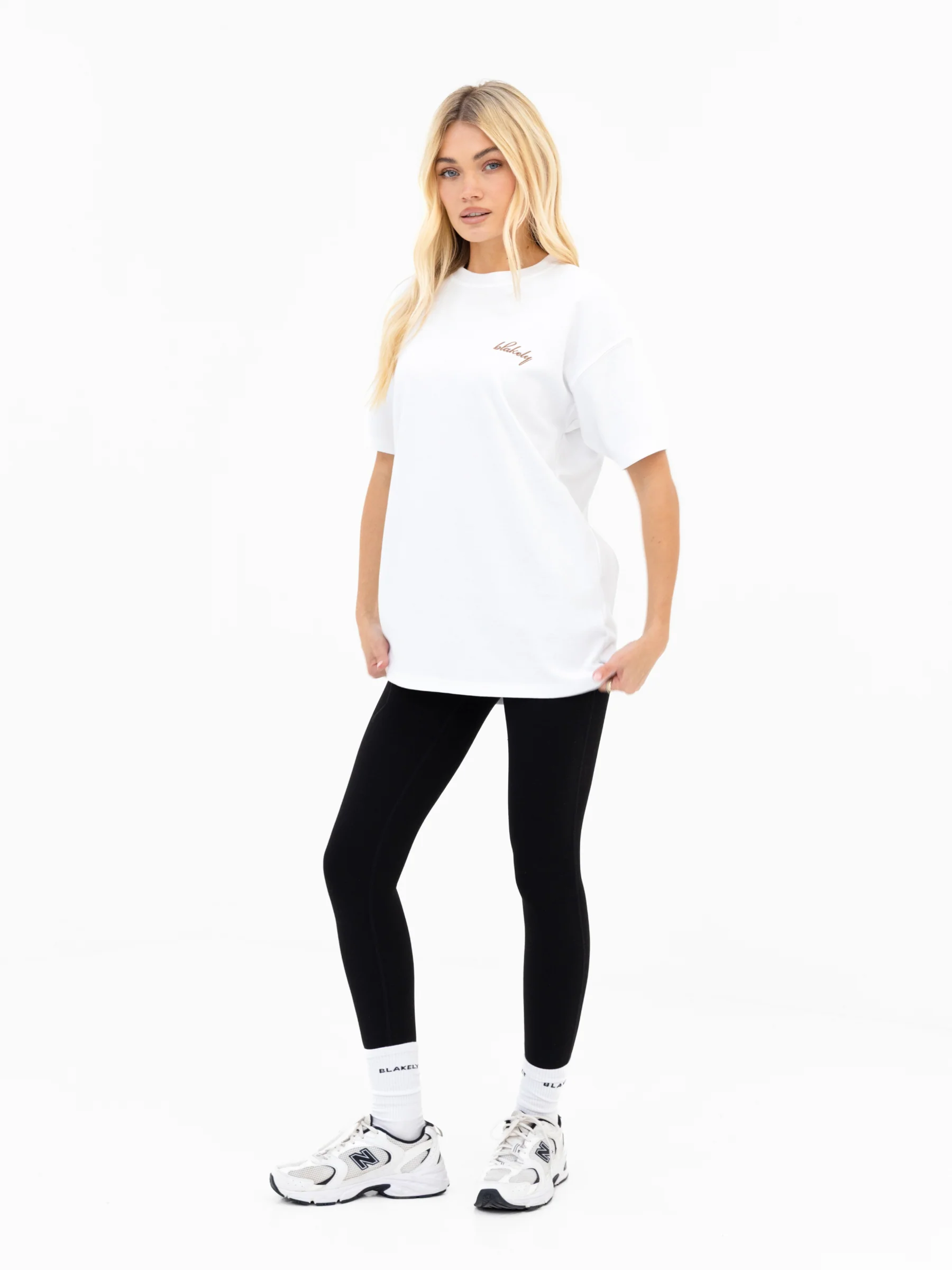 Mindy Oversized T-Shirt - White & Tan - Image 3