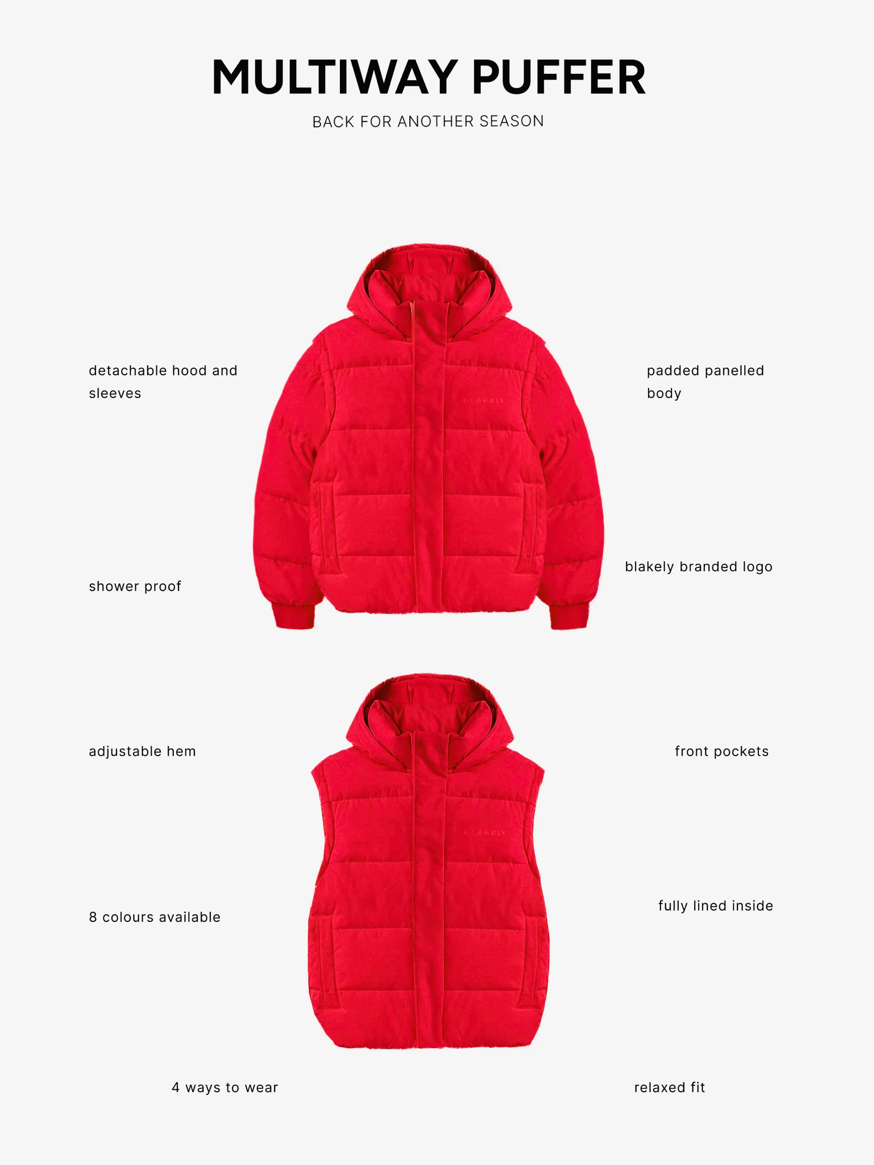 Multiway Puffer Coat 2 - Red - Image 3