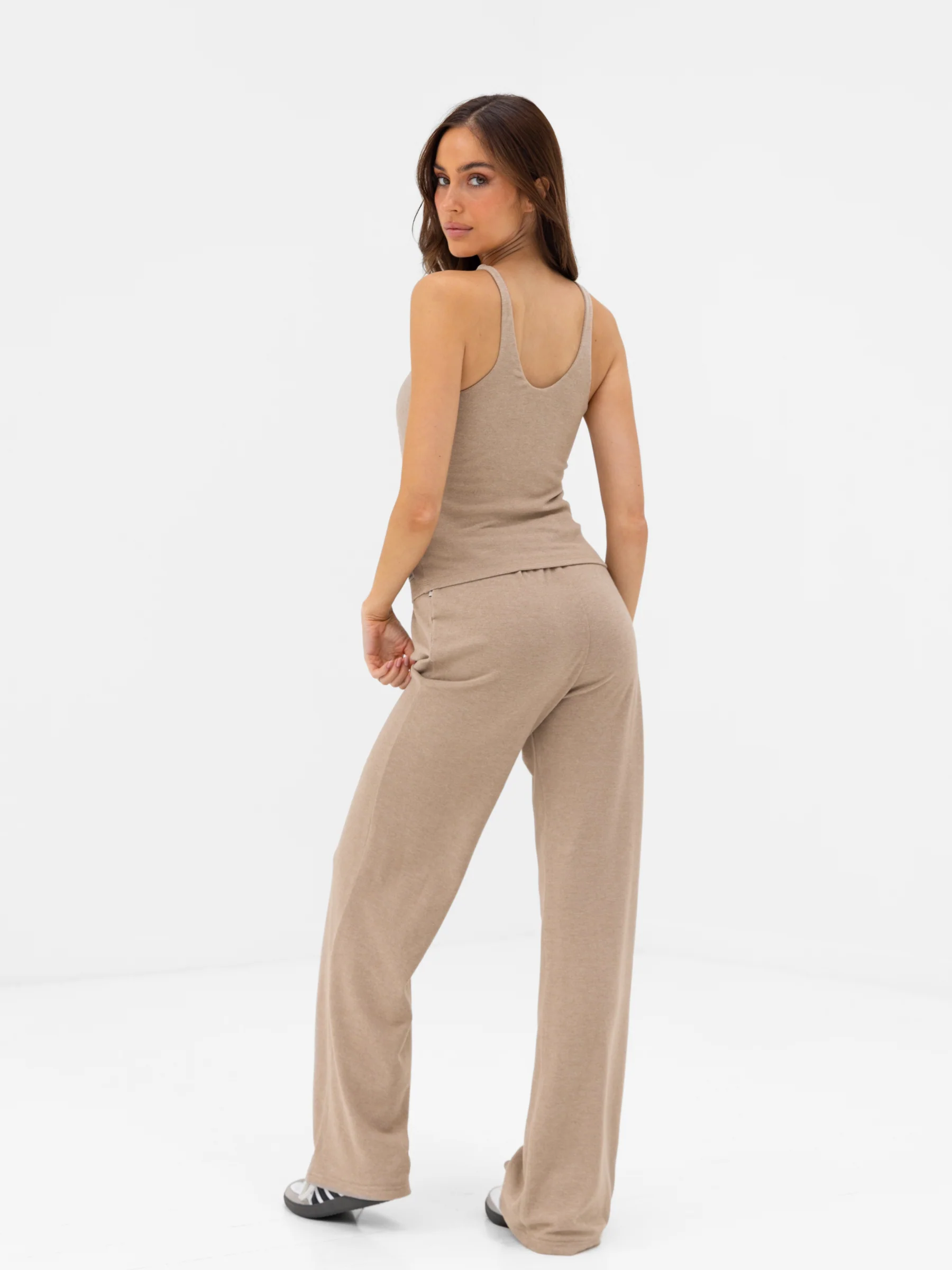 Nellie Wide Leg Trousers - Marl Beige - Image 4