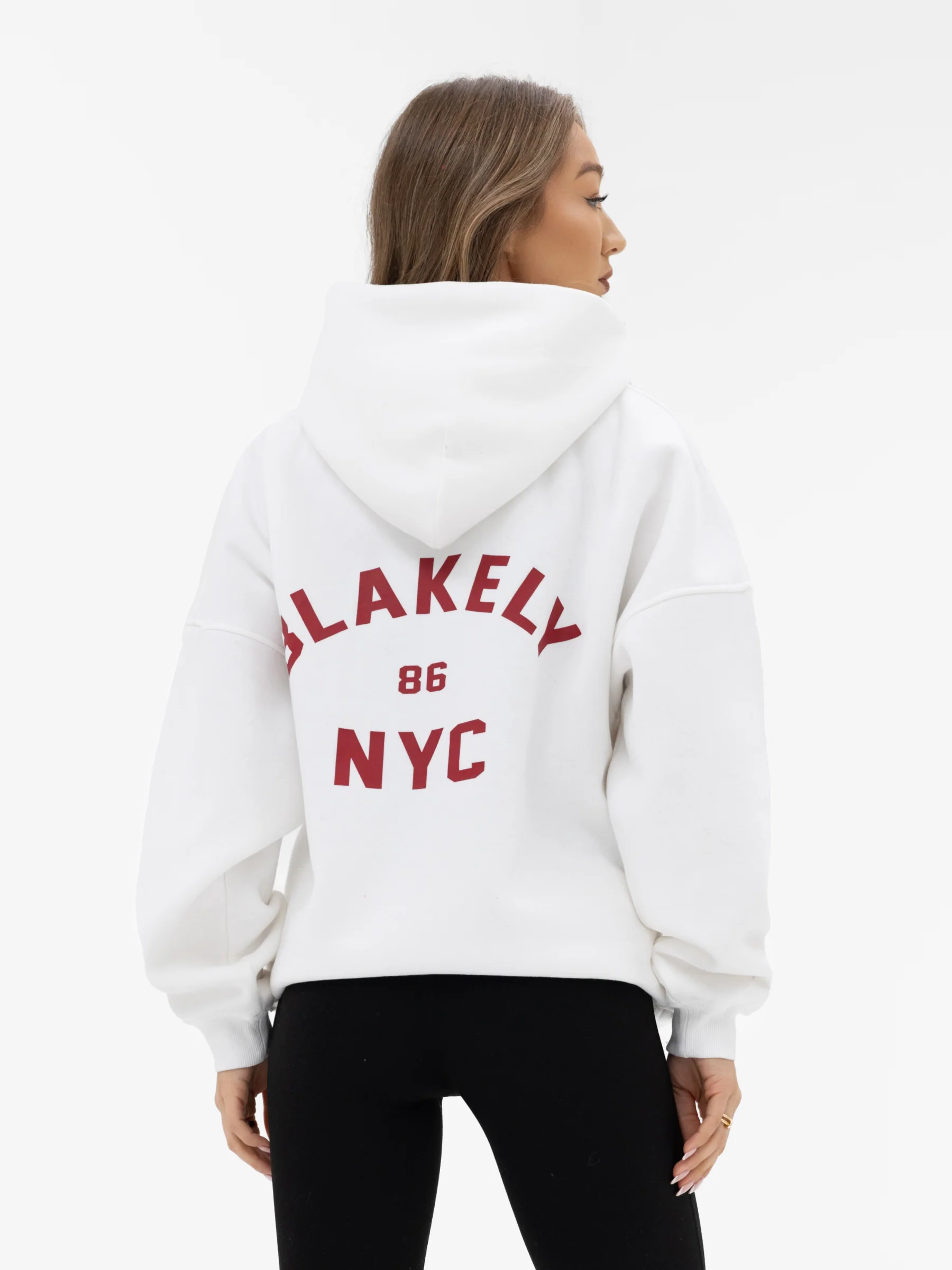 NYC Oversized Hoodie - White & Cherry Red - Image 3