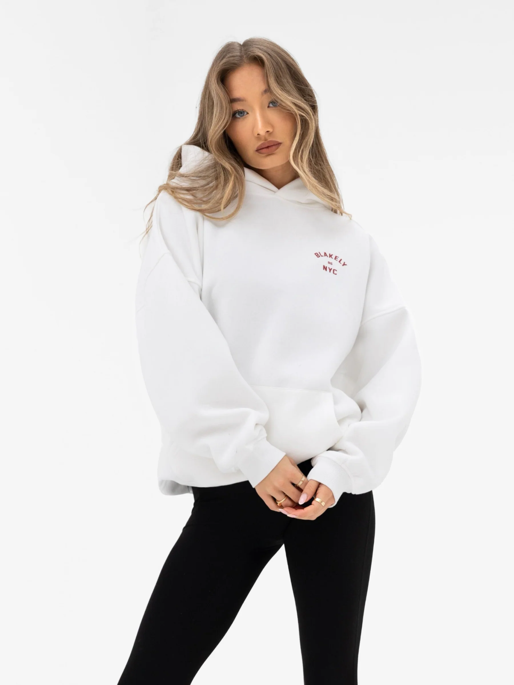 NYC Oversized Hoodie - White & Cherry Red - Image 4