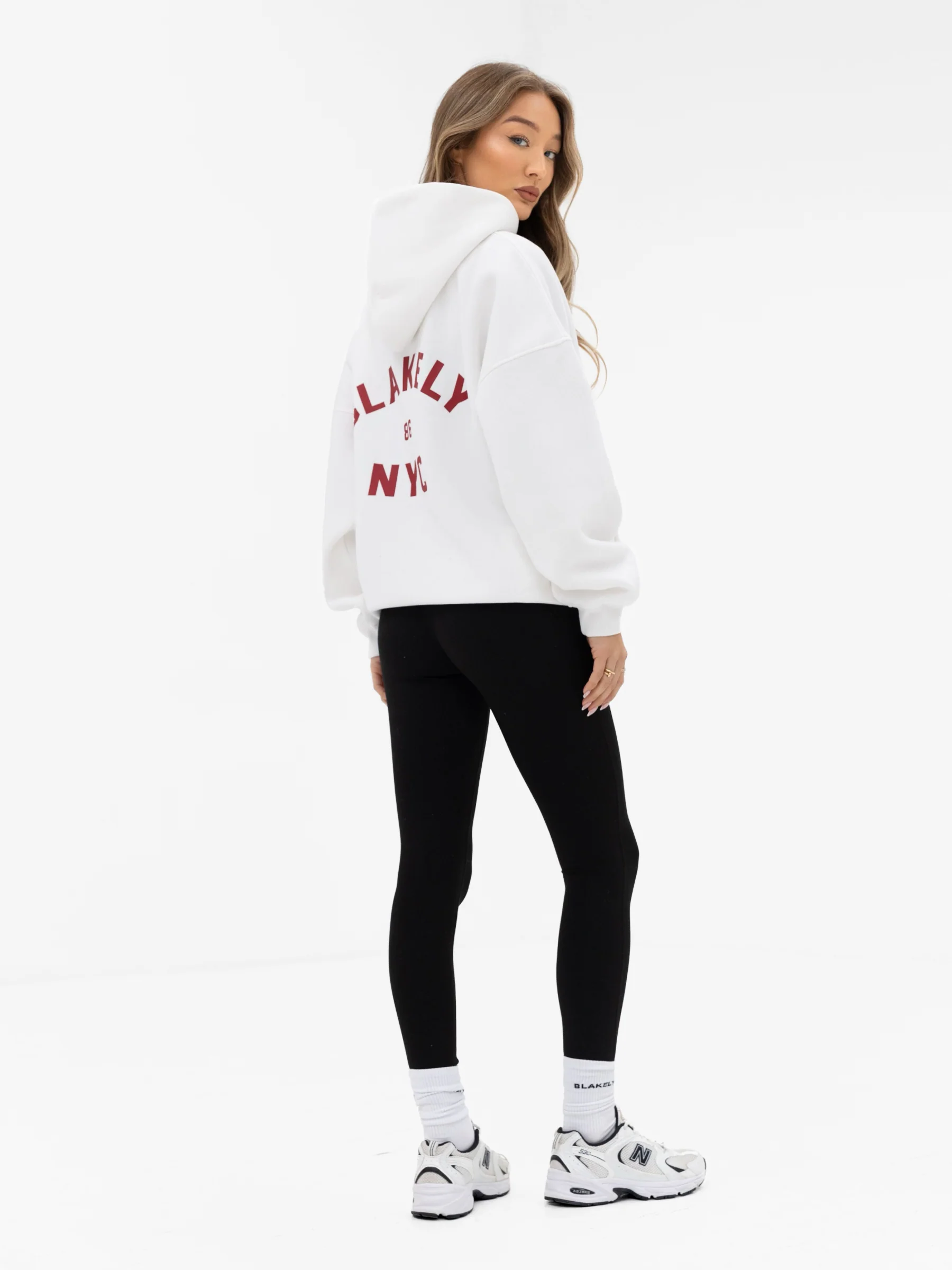 NYC Oversized Hoodie - White & Cherry Red - Image 5