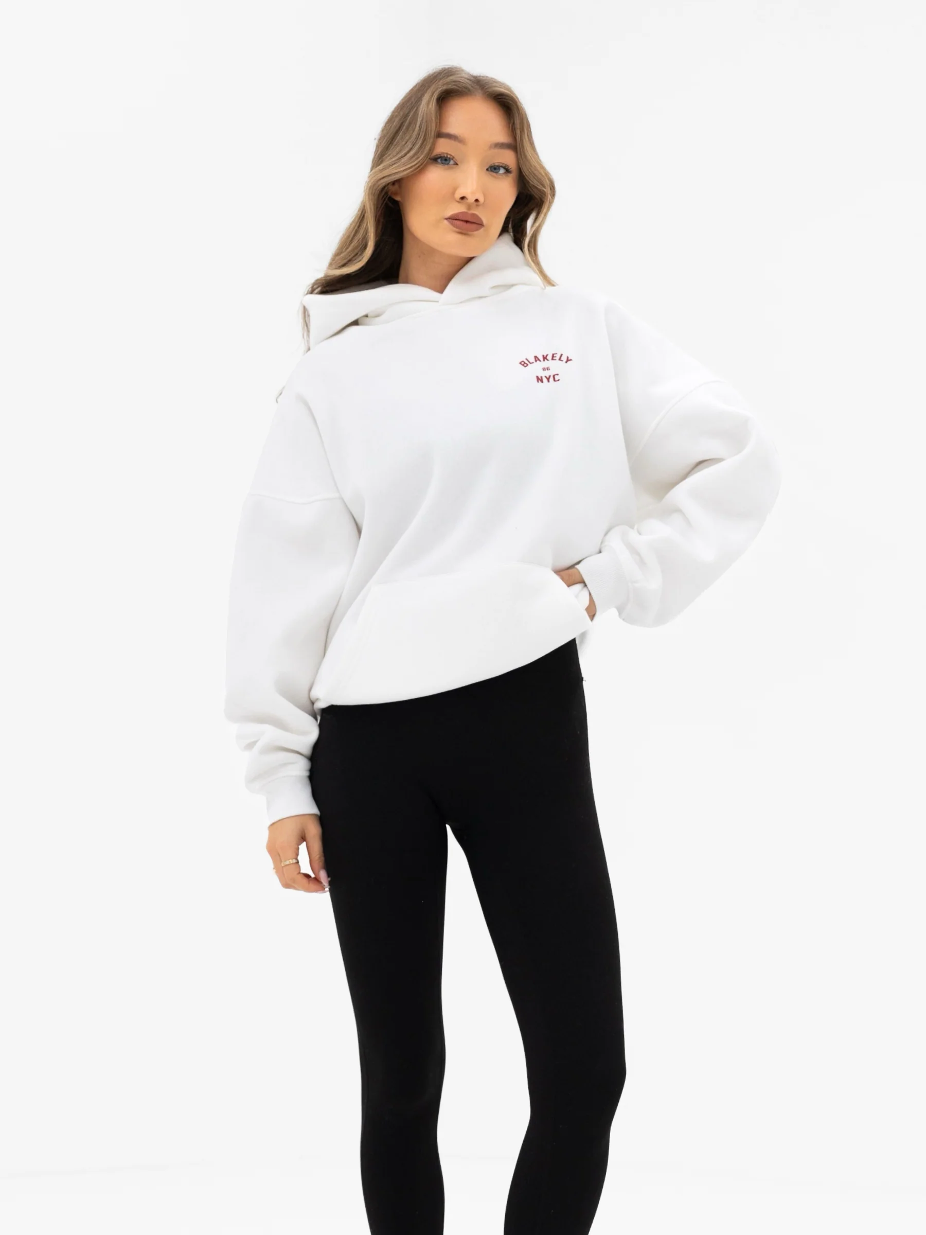 NYC Oversized Hoodie - White & Cherry Red - Image 7