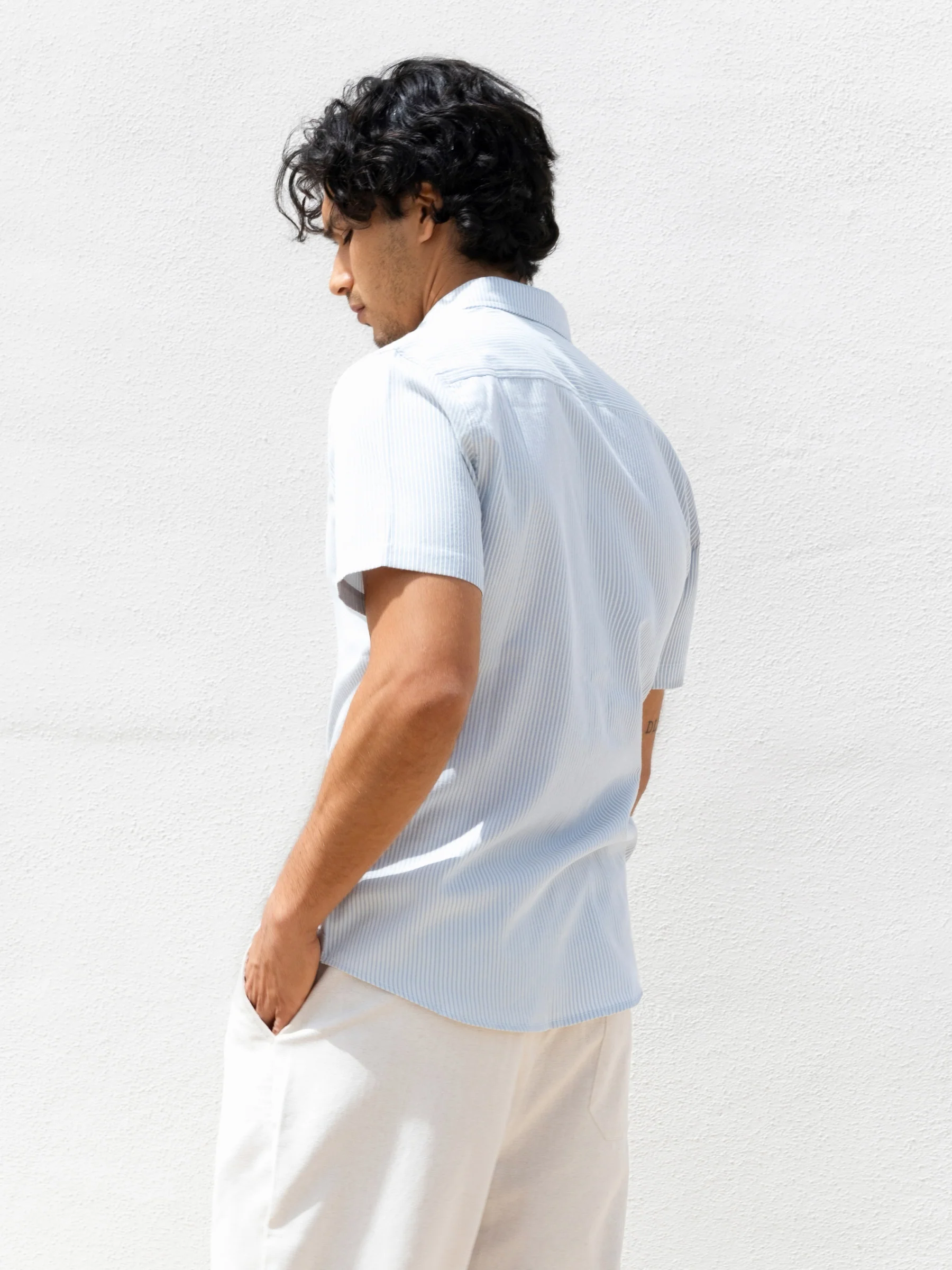 Oskar Short Sleeve Stripe Shirt - Light Blue - Image 6
